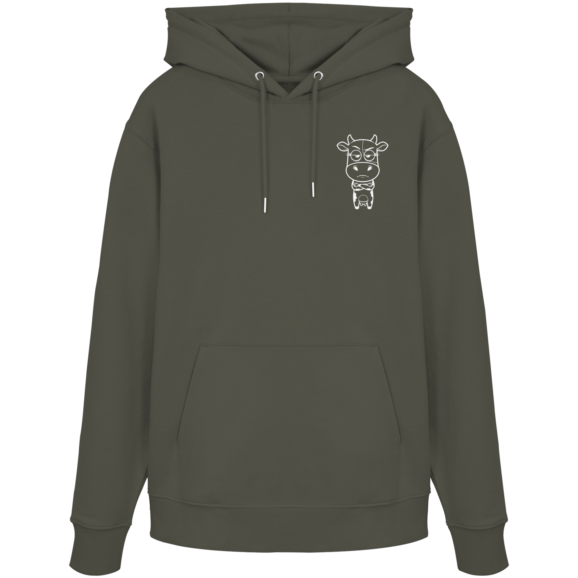 Annoyed Cow Statement-Print – Khaki Hoodie | GÖRL Bio-Baumwolle, DTF-Druck in DE