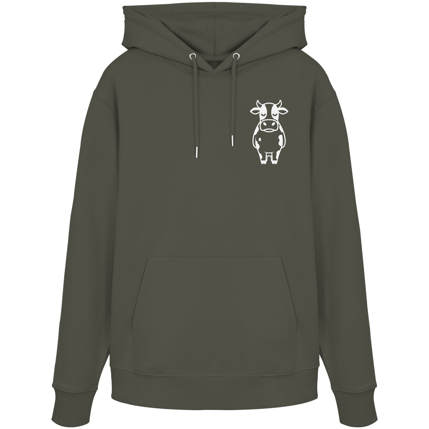 Angry Cow Statement-Print – Khaki Hoodie | GÖRL Bio-Baumwolle, DTF-Druck in DE