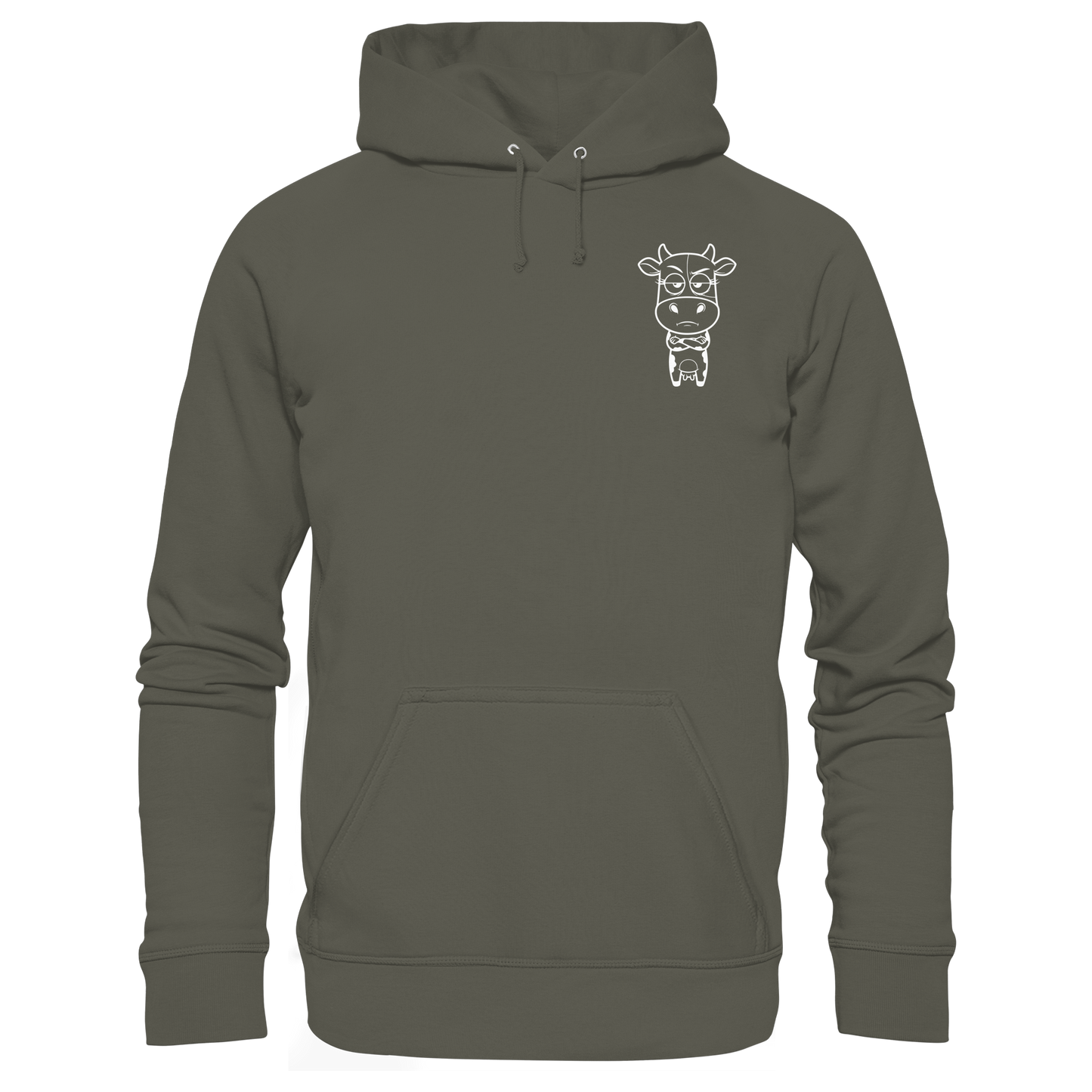 Annoyed Cow Statement-Print – Khaki Hoodie | GÖRL Bio-Baumwolle, DTF-Druck in DE
