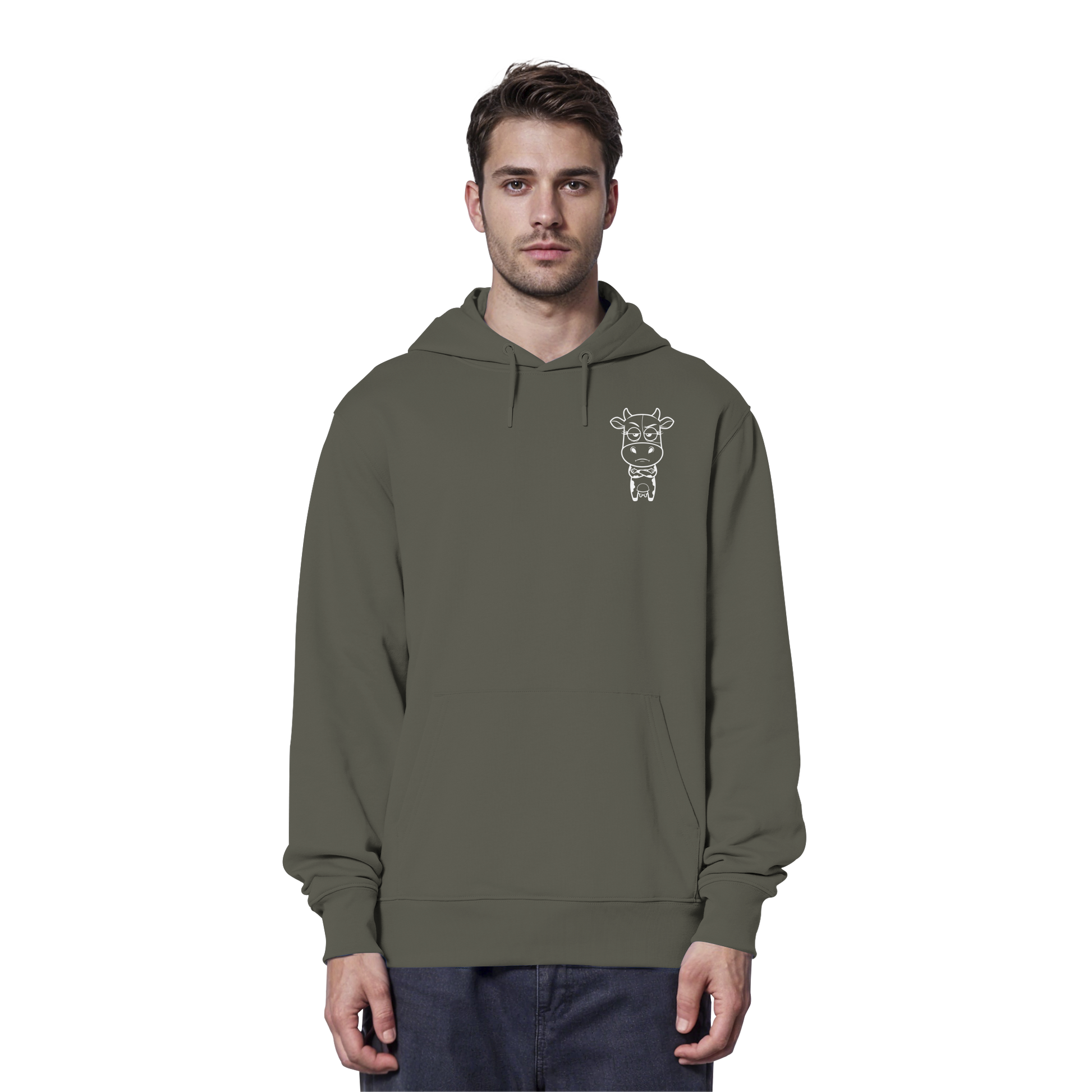 Annoyed Cow Statement-Print – Khaki Hoodie | GÖRL Bio-Baumwolle, DTF-Druck in DE