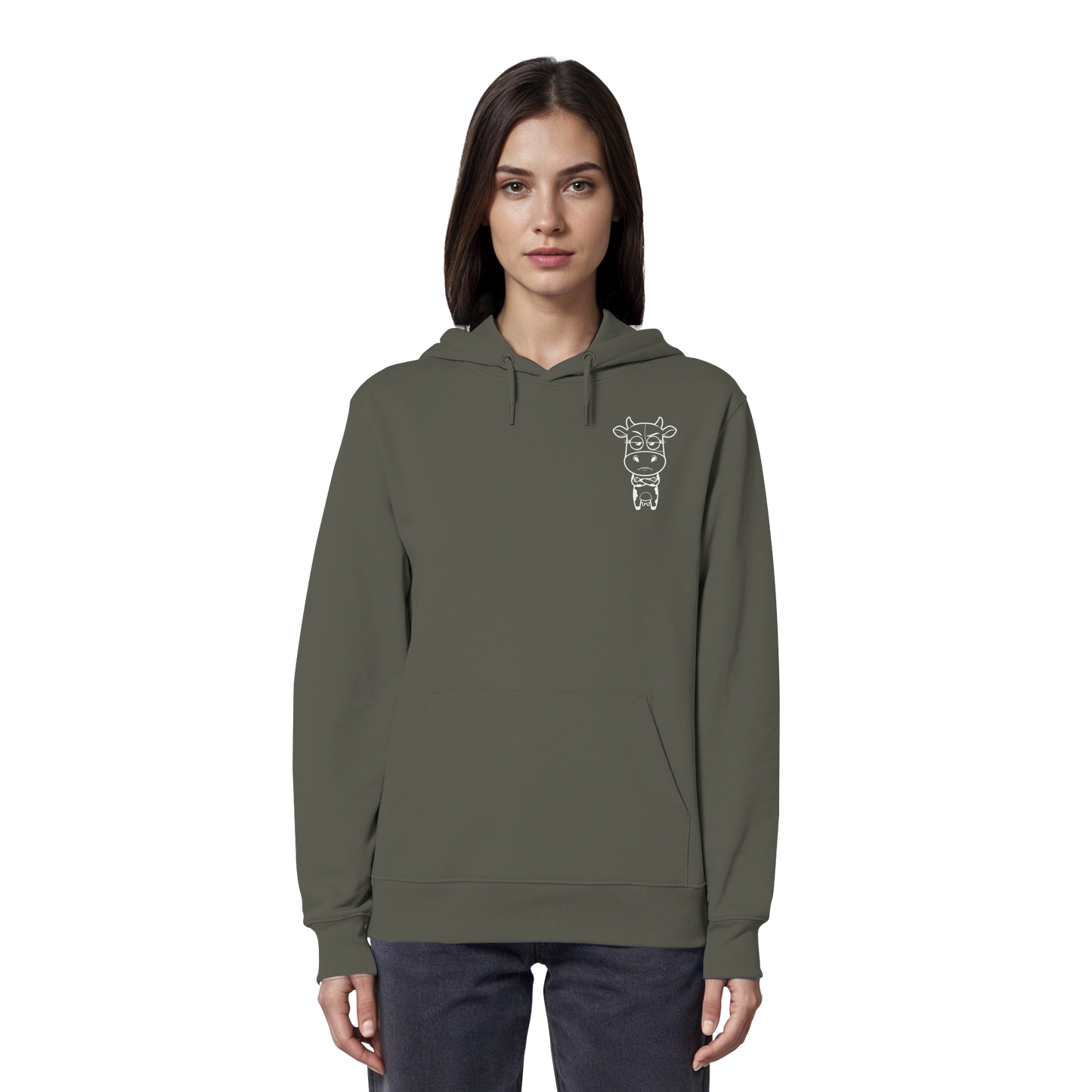 Annoyed Cow Statement-Print – Khaki Hoodie | GÖRL Bio-Baumwolle, DTF-Druck in DE