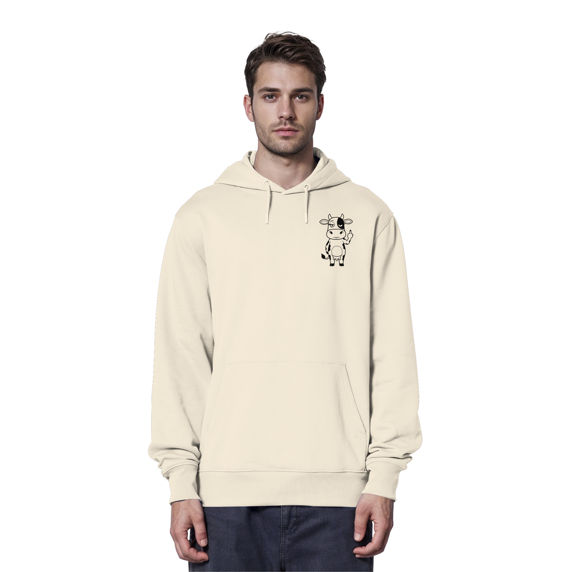 Finger Cow Statement-Print – Natural Raw Hoodie | GÖRL Bio-Baumwolle, DTF-Druck in DE