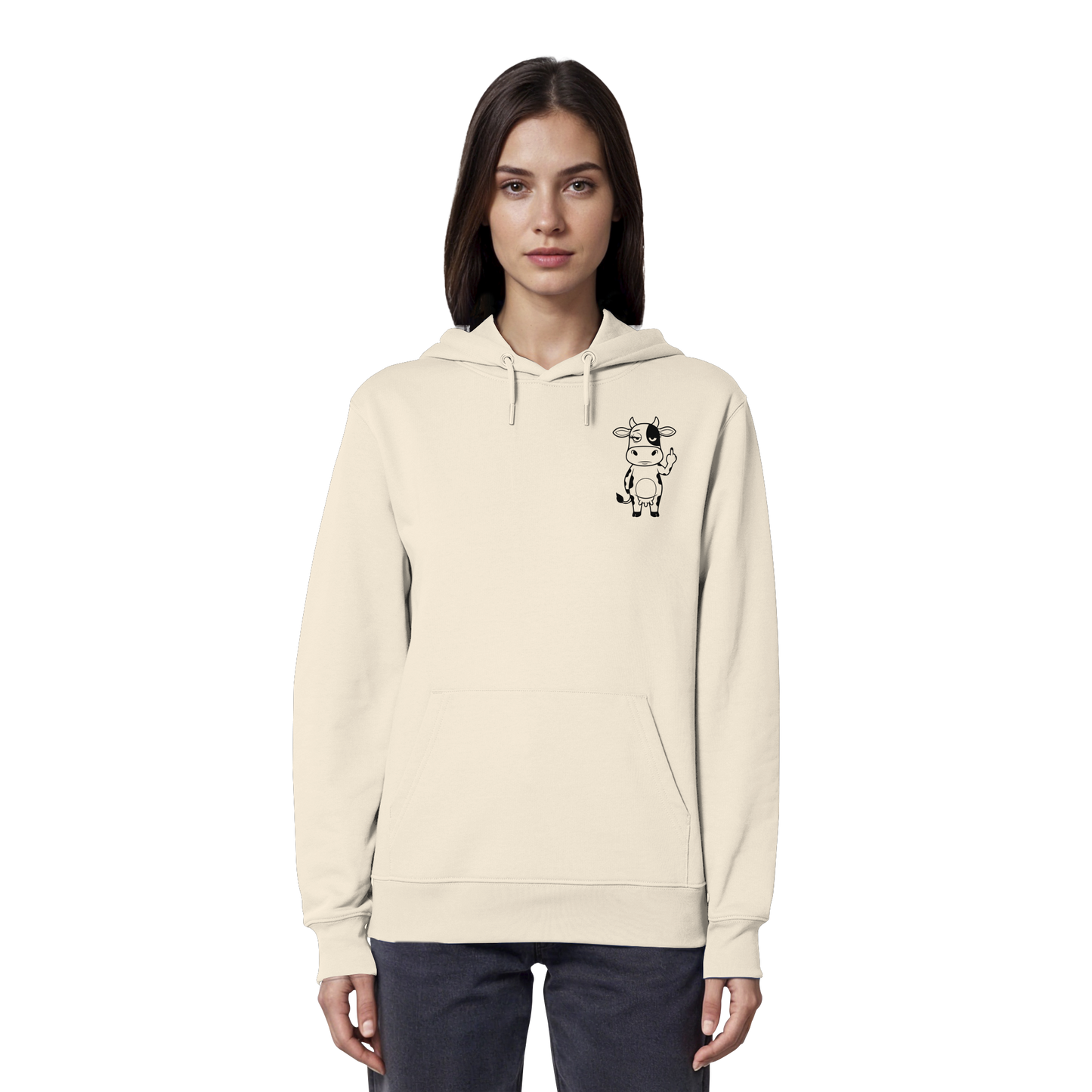 Finger Cow Statement-Print – Natural Raw Hoodie | GÖRL Bio-Baumwolle, DTF-Druck in DE