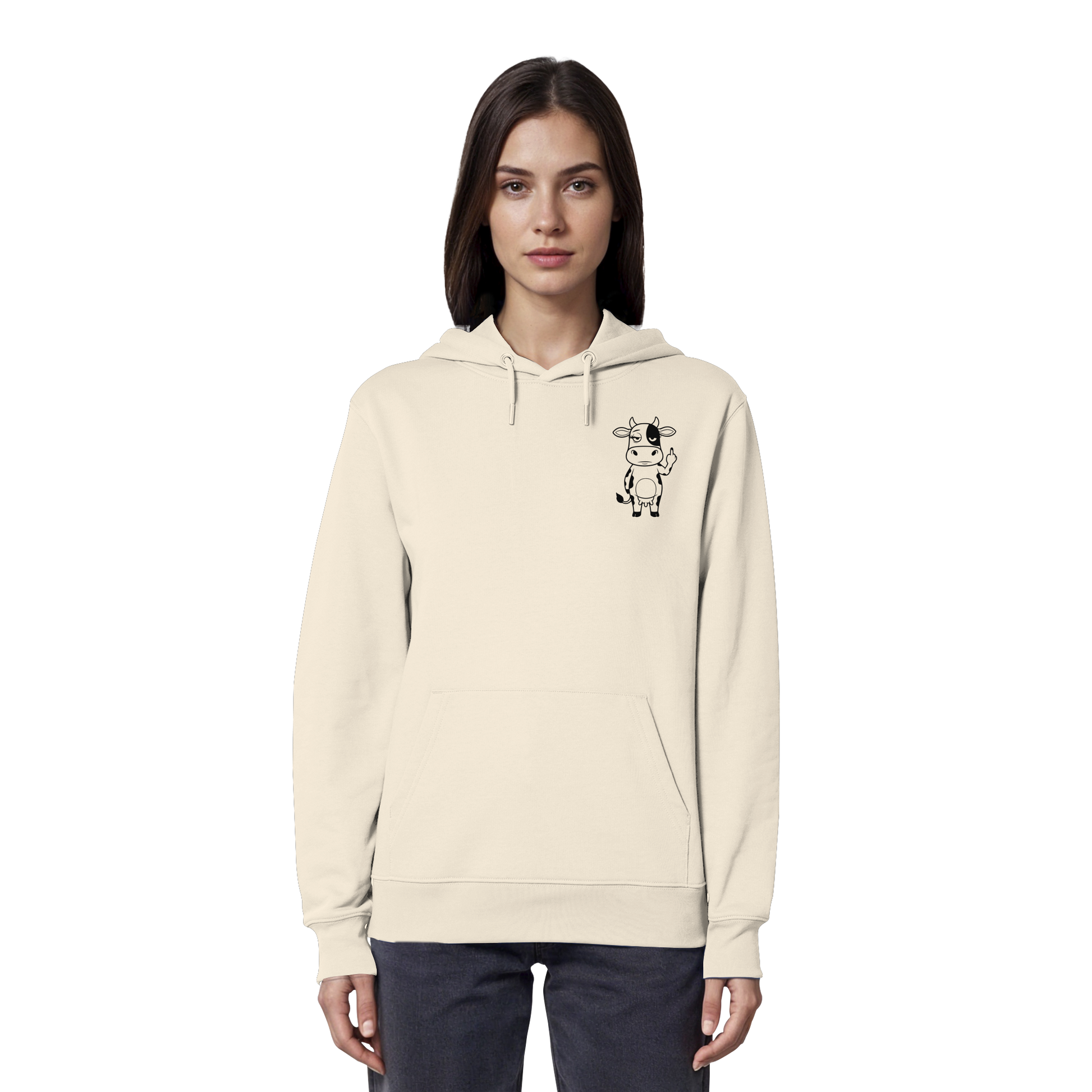 Finger Cow Statement-Print – Natural Raw Hoodie | GÖRL Bio-Baumwolle, DTF-Druck in DE
