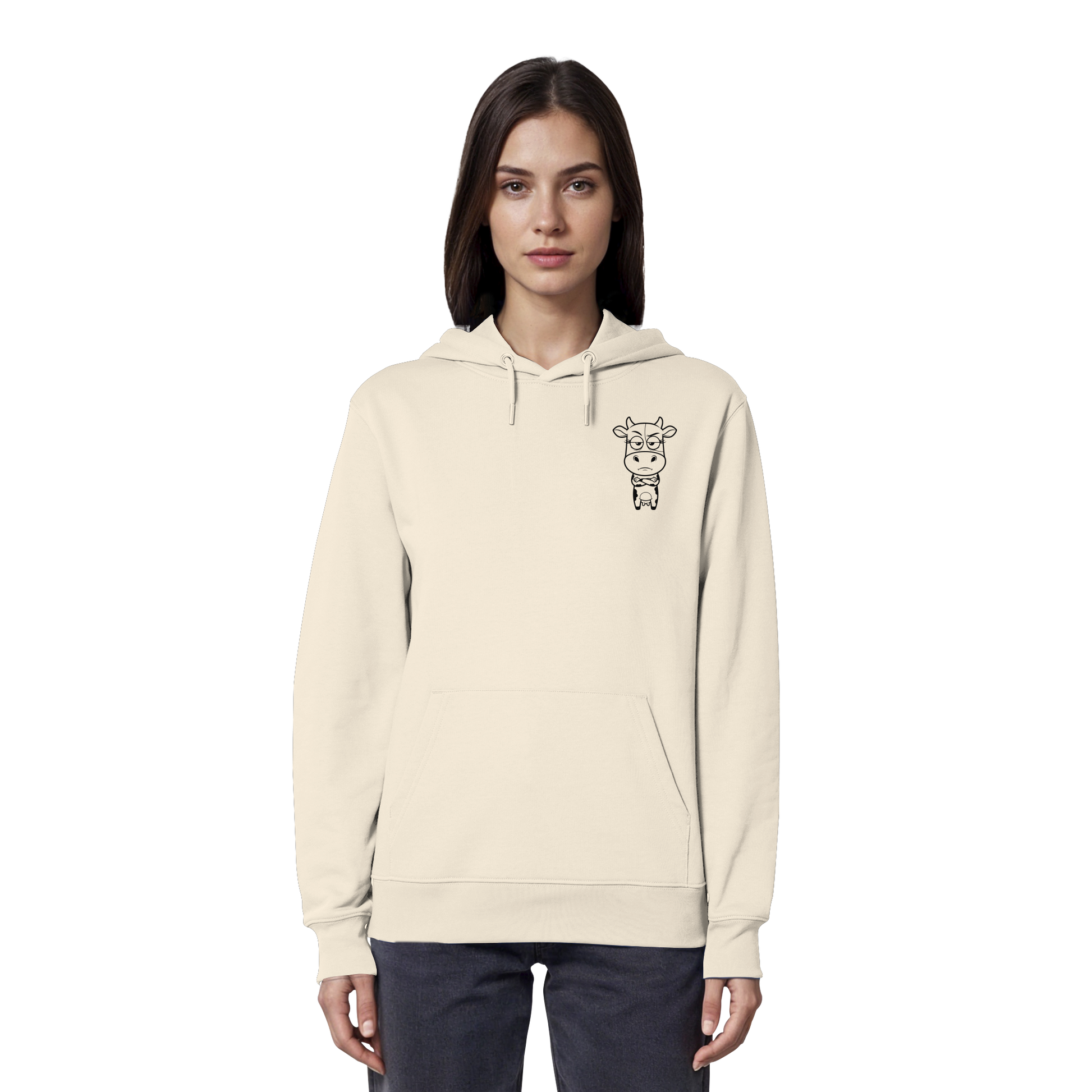 Annoyed Cow Statement-Print – Natural Raw Hoodie | GÖRL Bio-Baumwolle, DTF-Druck in DE