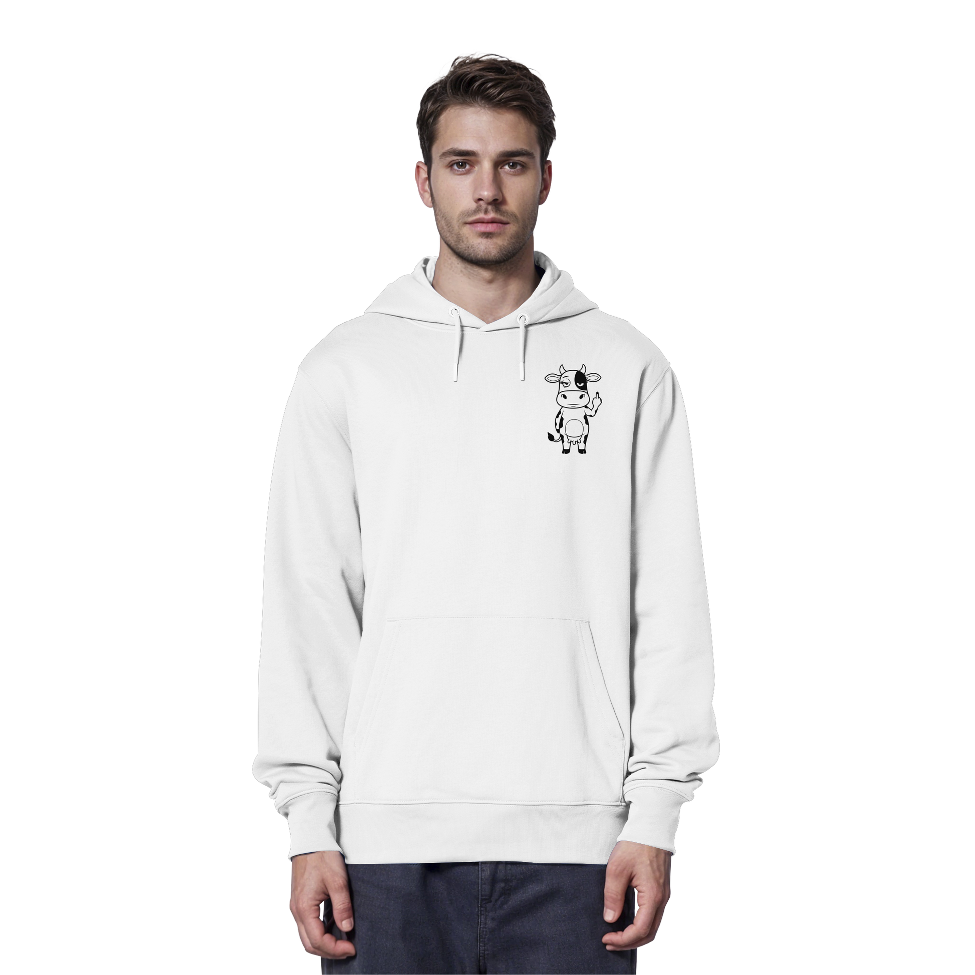Finger Cow Statement-Print – Weiss Hoodie | GÖRL Bio-Baumwolle, DTF-Druck in DE