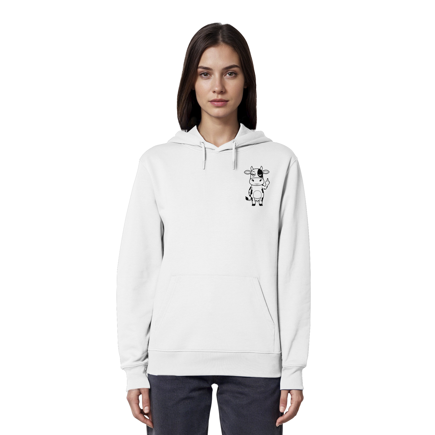 Finger Cow Statement-Print – Weiss Hoodie | GÖRL Bio-Baumwolle, DTF-Druck in DE