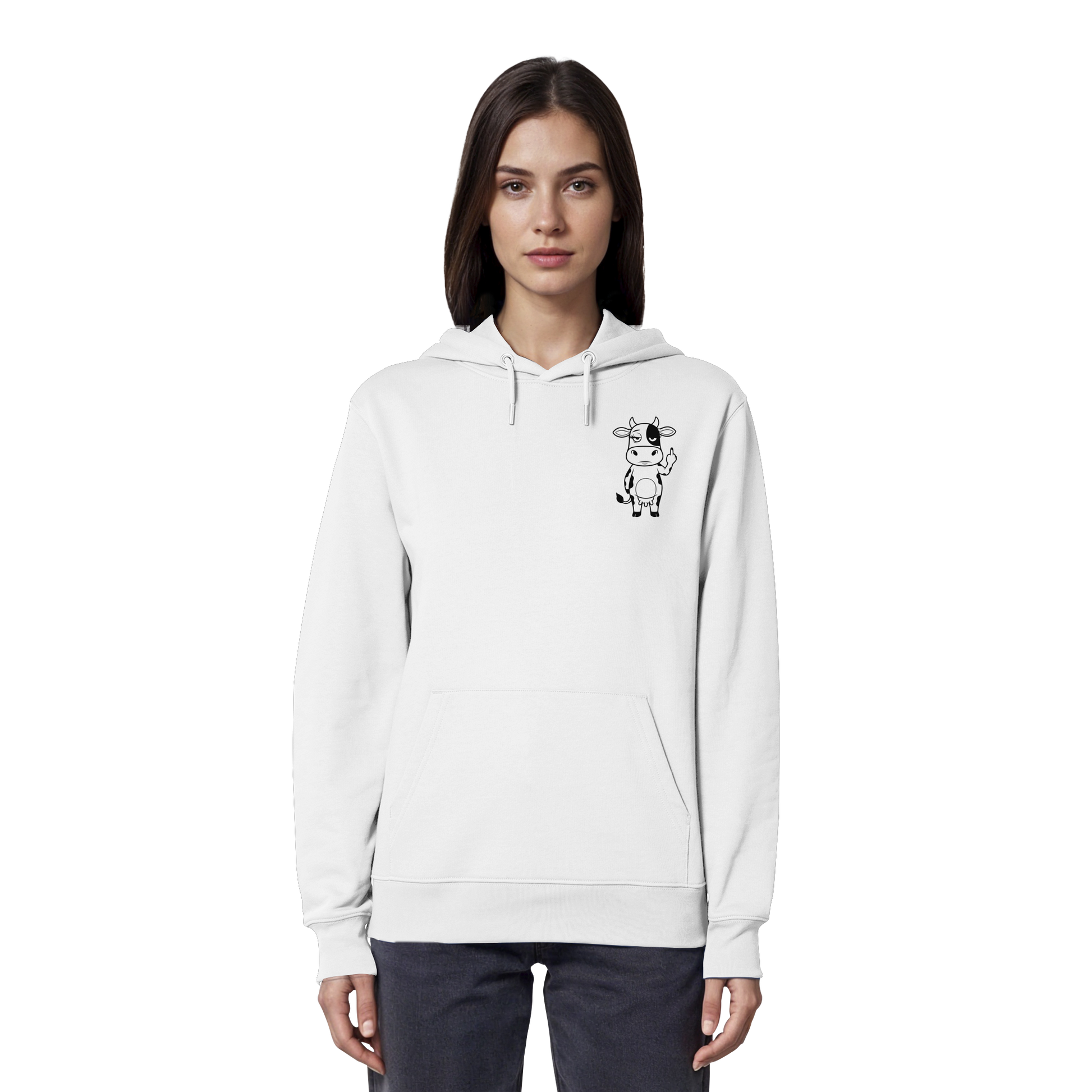 Finger Cow Statement-Print – Weiss Hoodie | GÖRL Bio-Baumwolle, DTF-Druck in DE