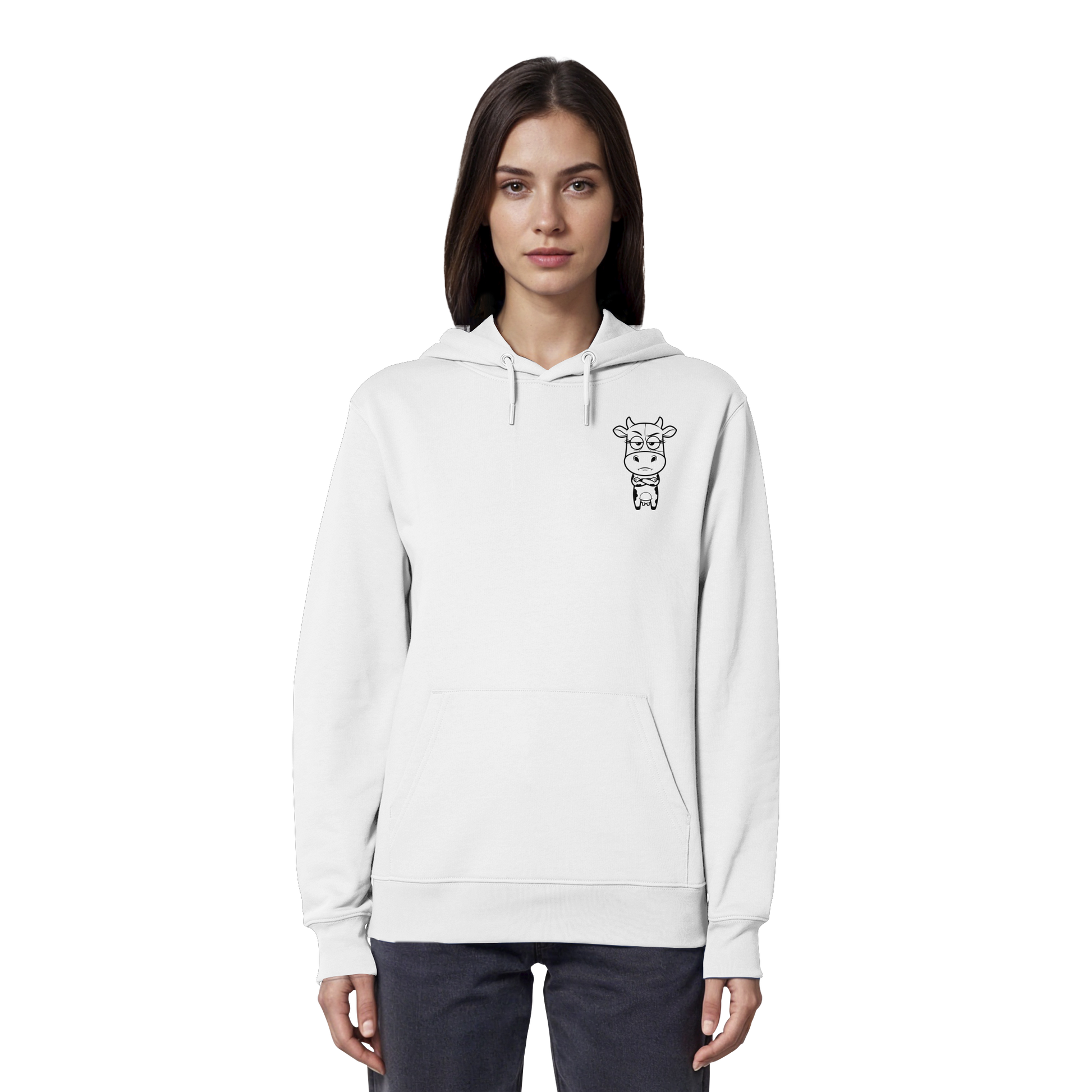 Annoyed Cow Statement-Print – Weiss Hoodie | GÖRL Bio-Baumwolle, DTF-Druck in DE