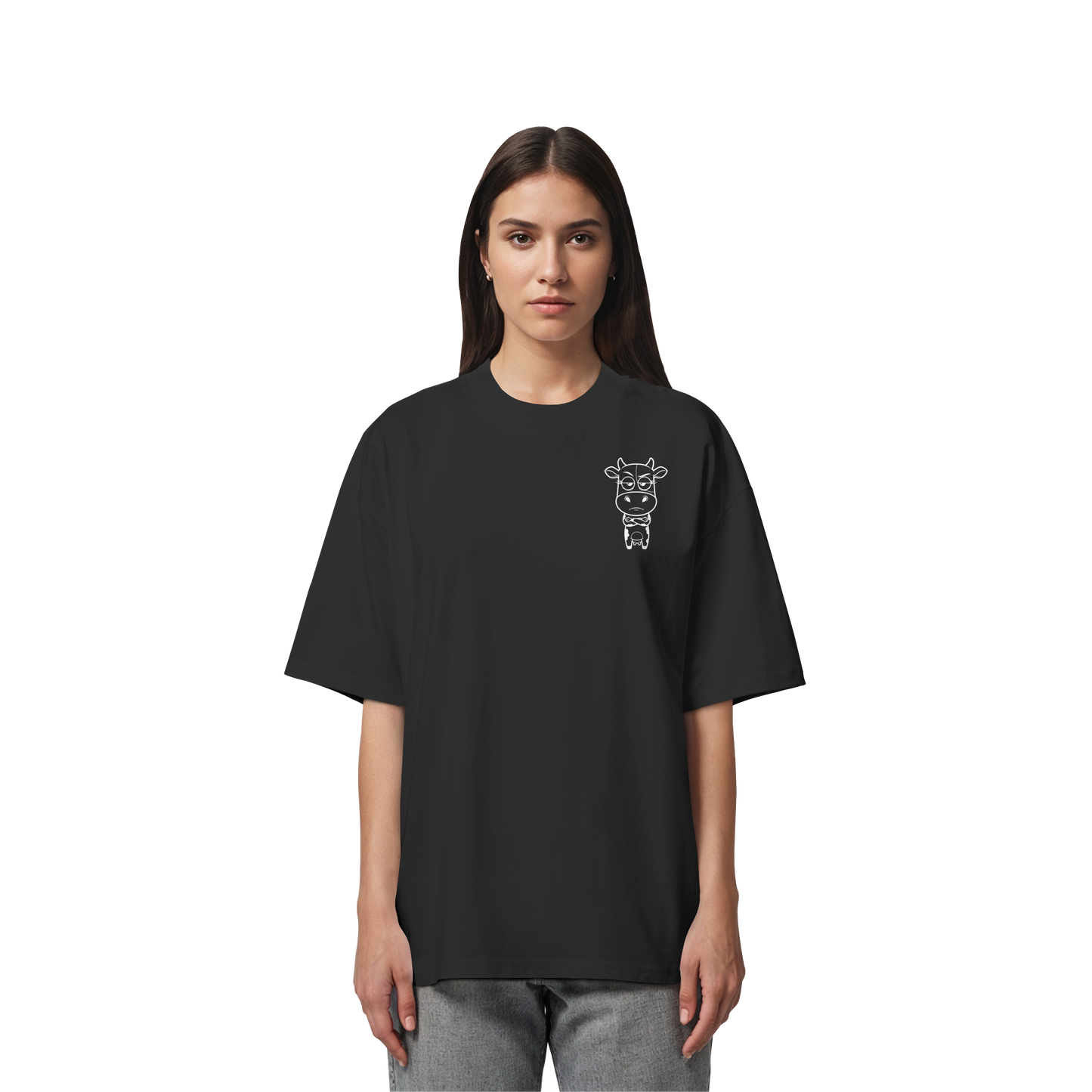 Annoyed Cow Statement-Print – Schwarz Oversize Shirt | GÖRL Bio-Baumwolle, DTF-Druck in DE