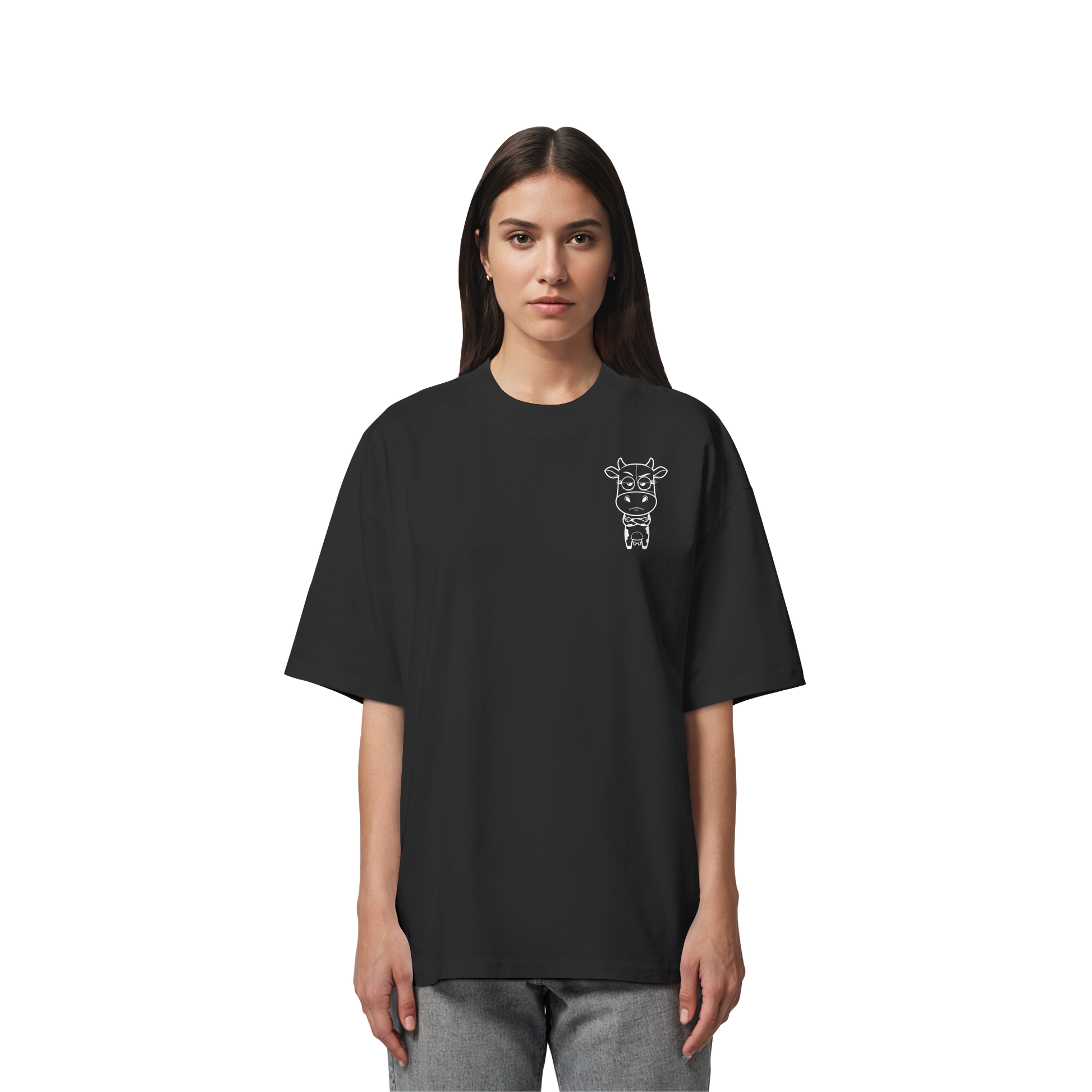 Annoyed Cow Statement-Print – Schwarz Oversize Shirt | GÖRL Bio-Baumwolle, DTF-Druck in DE