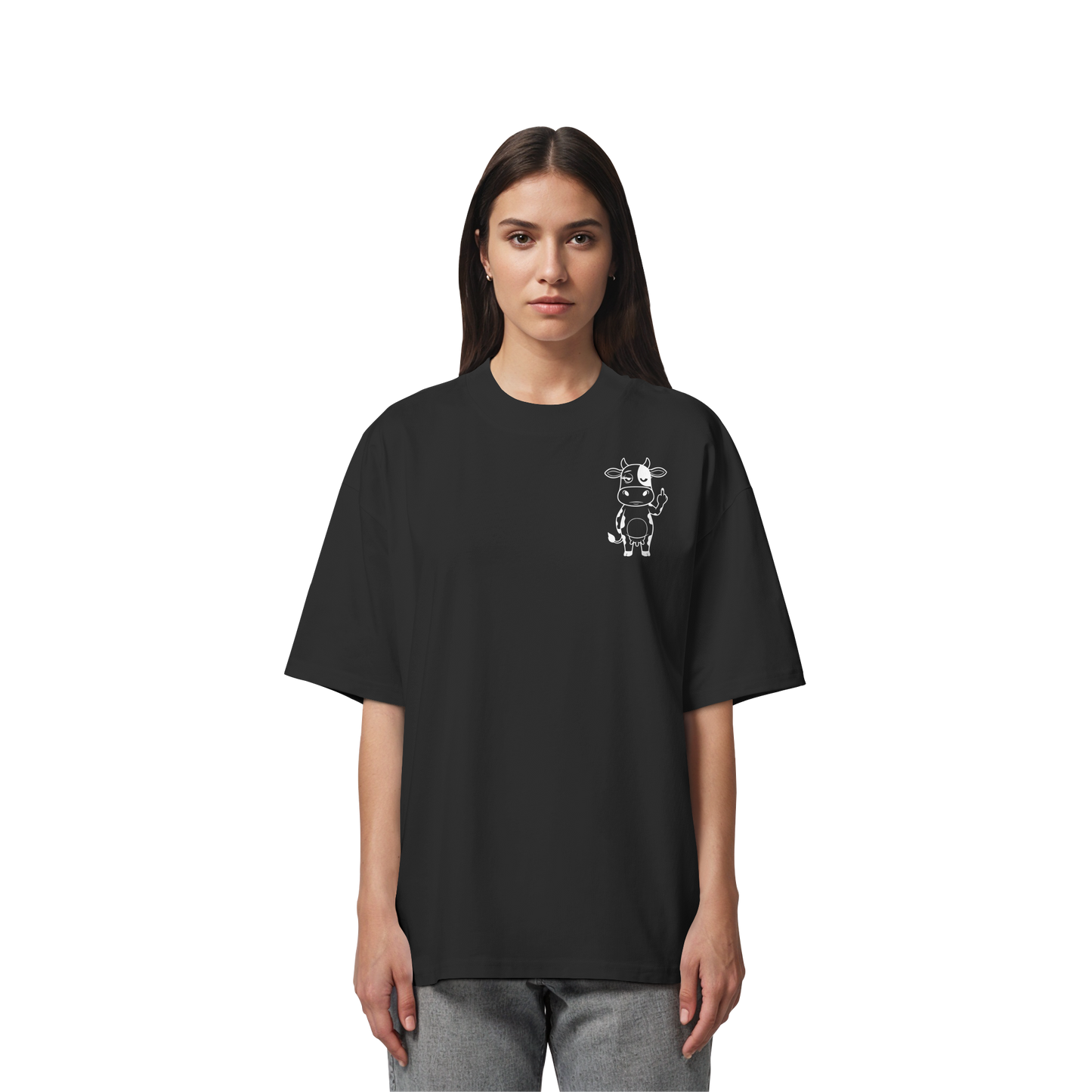 Finger Cow Statement-Print – Schwarz Oversize Shirt | GÖRL Bio-Baumwolle, DTF-Druck in DE