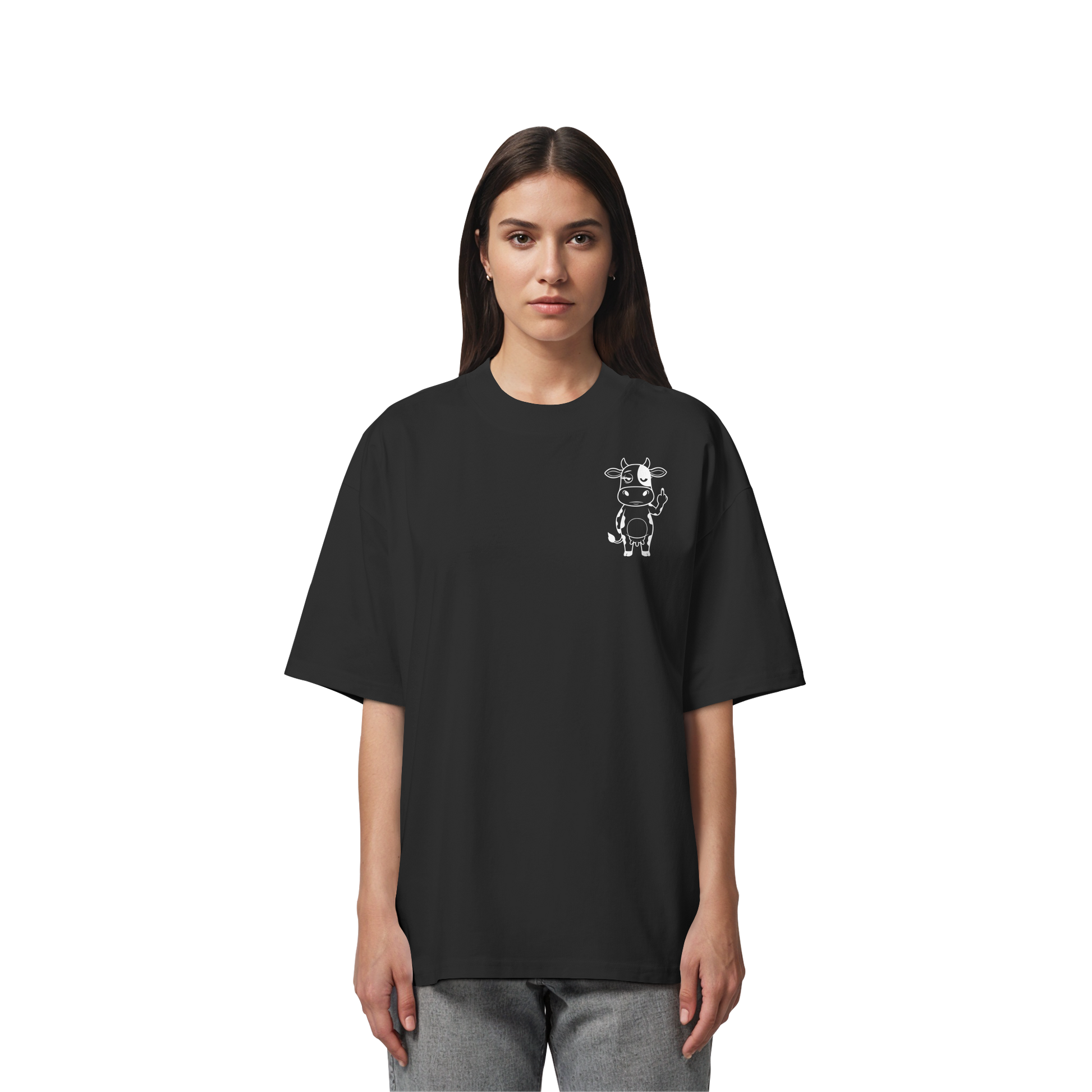 Finger Cow Statement-Print – Schwarz Oversize Shirt | GÖRL Bio-Baumwolle, DTF-Druck in DE