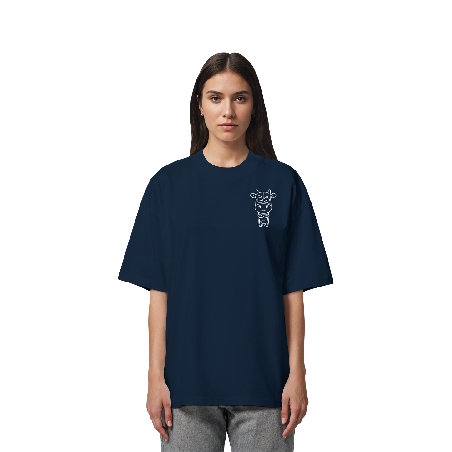 Annoyed Cow Statement-Print – French Navy Oversize Shirt | GÖRL Bio-Baumwolle, DTF-Druck in DE