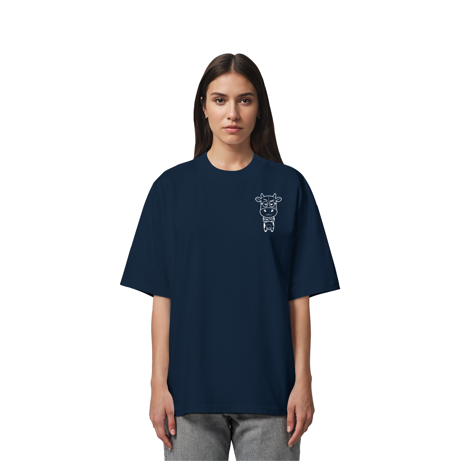 Annoyed Cow Statement-Print – French Navy Oversize Shirt | GÖRL Bio-Baumwolle, DTF-Druck in DE