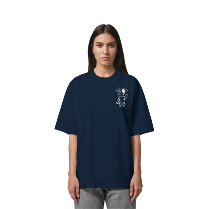 Finger Cow Statement-Print – French Navy Oversize Shirt | GÖRL Bio-Baumwolle, DTF-Druck in DE