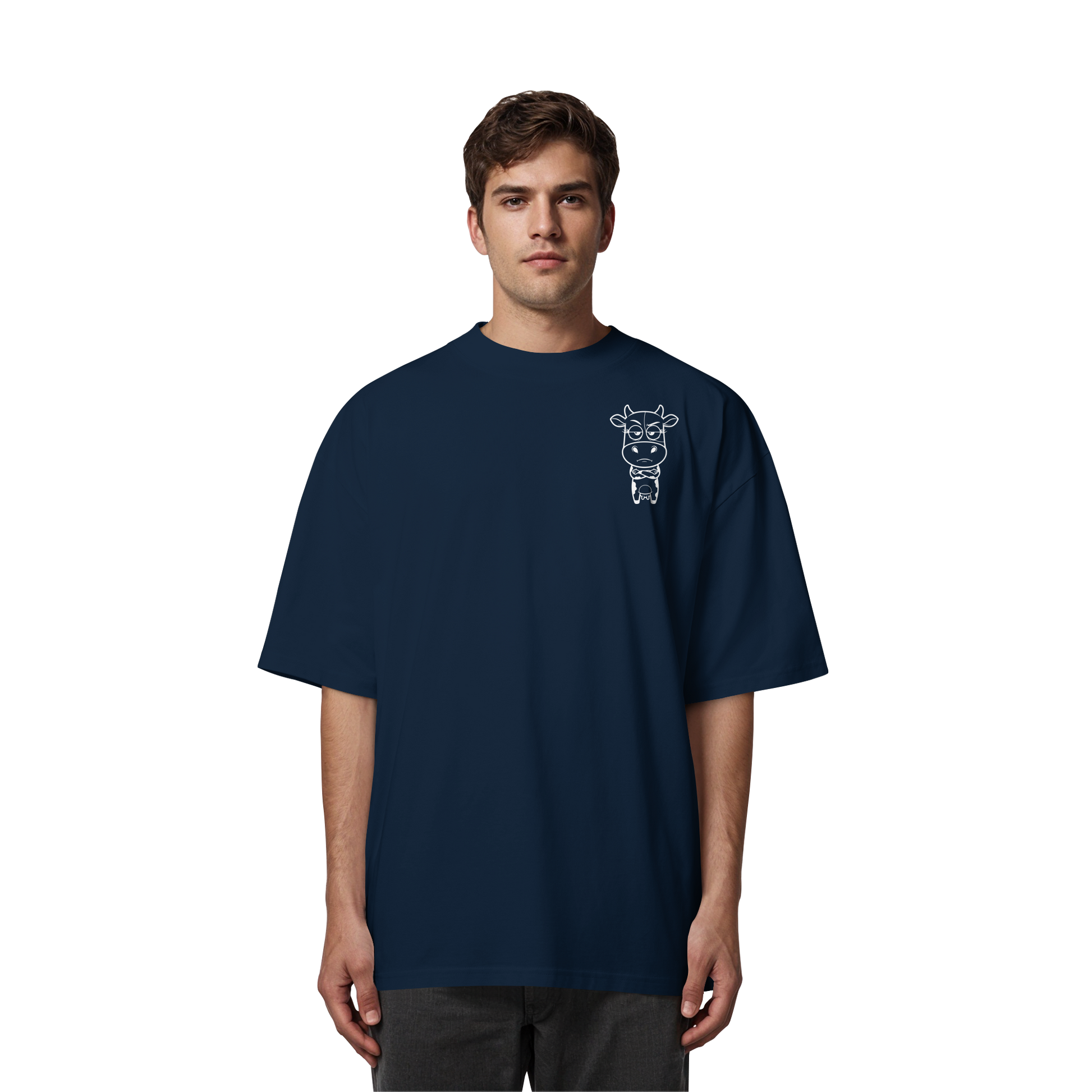 Annoyed Cow Statement-Print – French Navy Oversize Shirt | GÖRL Bio-Baumwolle, DTF-Druck in DE
