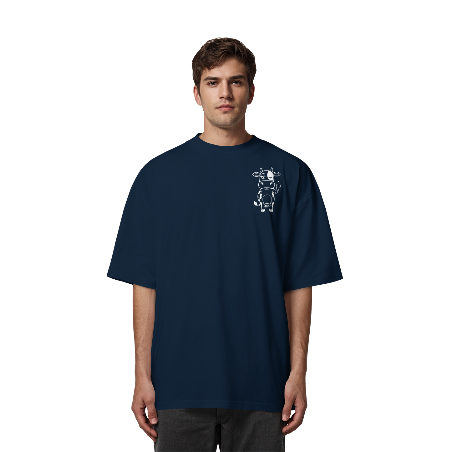 Finger Cow Statement-Print – French Navy Oversize Shirt | GÖRL Bio-Baumwolle, DTF-Druck in DE