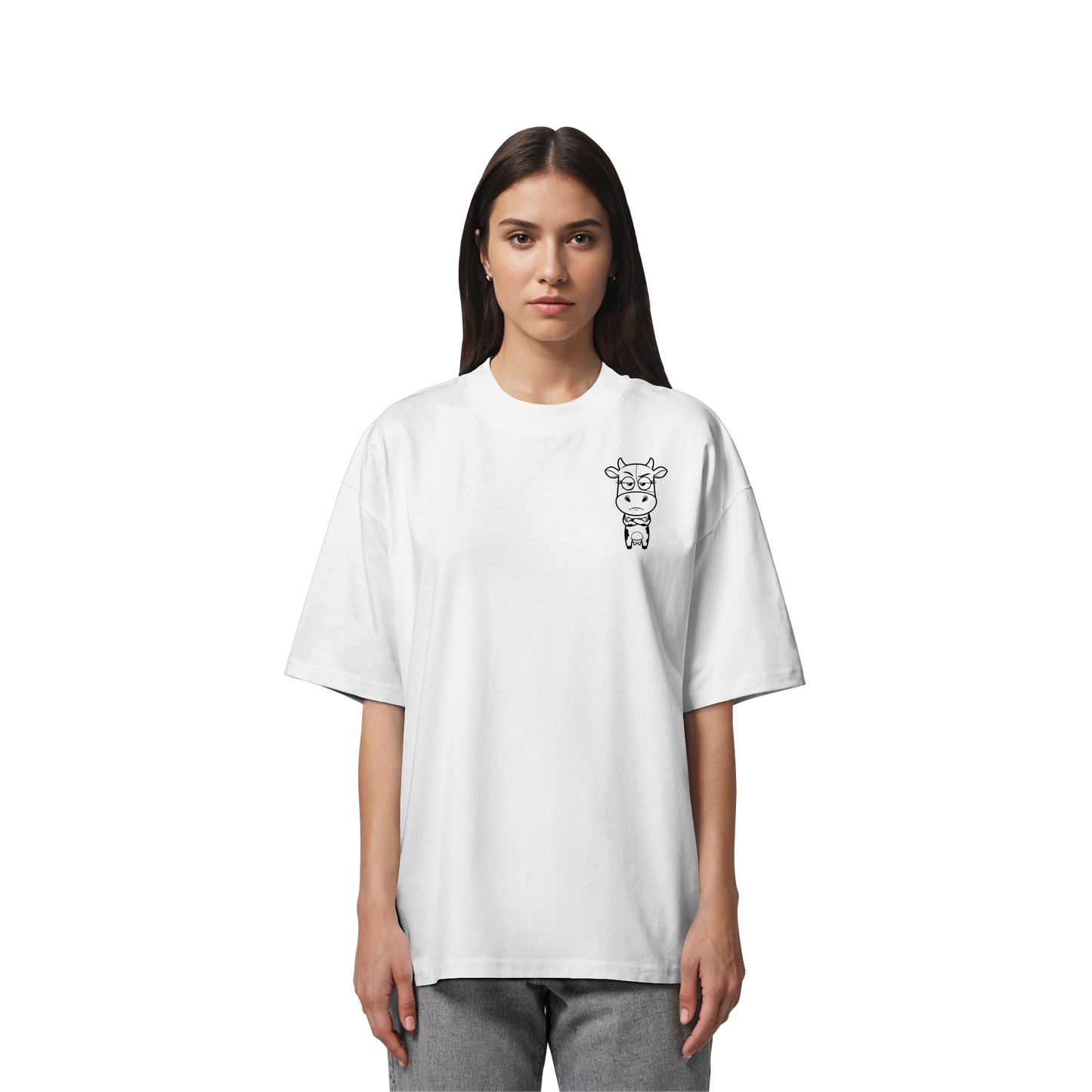 Annoyed Cow Statement-Print – Weiss Oversize Shirt | GÖRL Bio-Baumwolle, DTF-Druck in DE