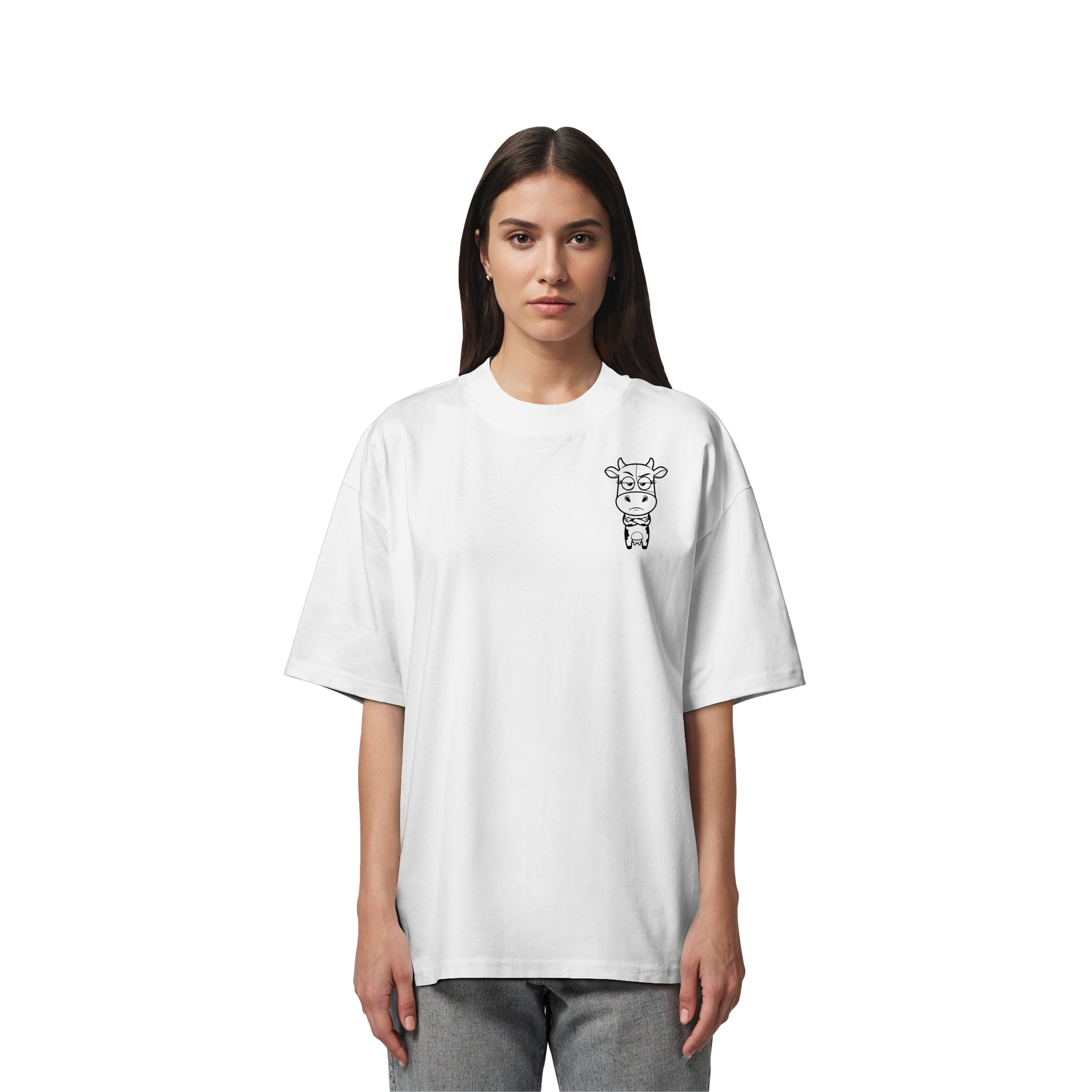 Annoyed Cow Statement-Print – Weiss Oversize Shirt | GÖRL Bio-Baumwolle, DTF-Druck in DE