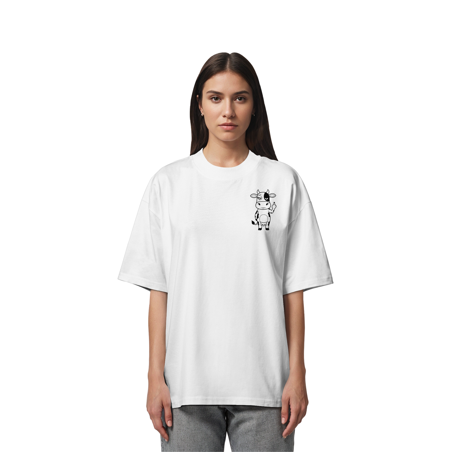 Finger Cow Statement-Print – Weiss Oversize Shirt | GÖRL Bio-Baumwolle, DTF-Druck in DE