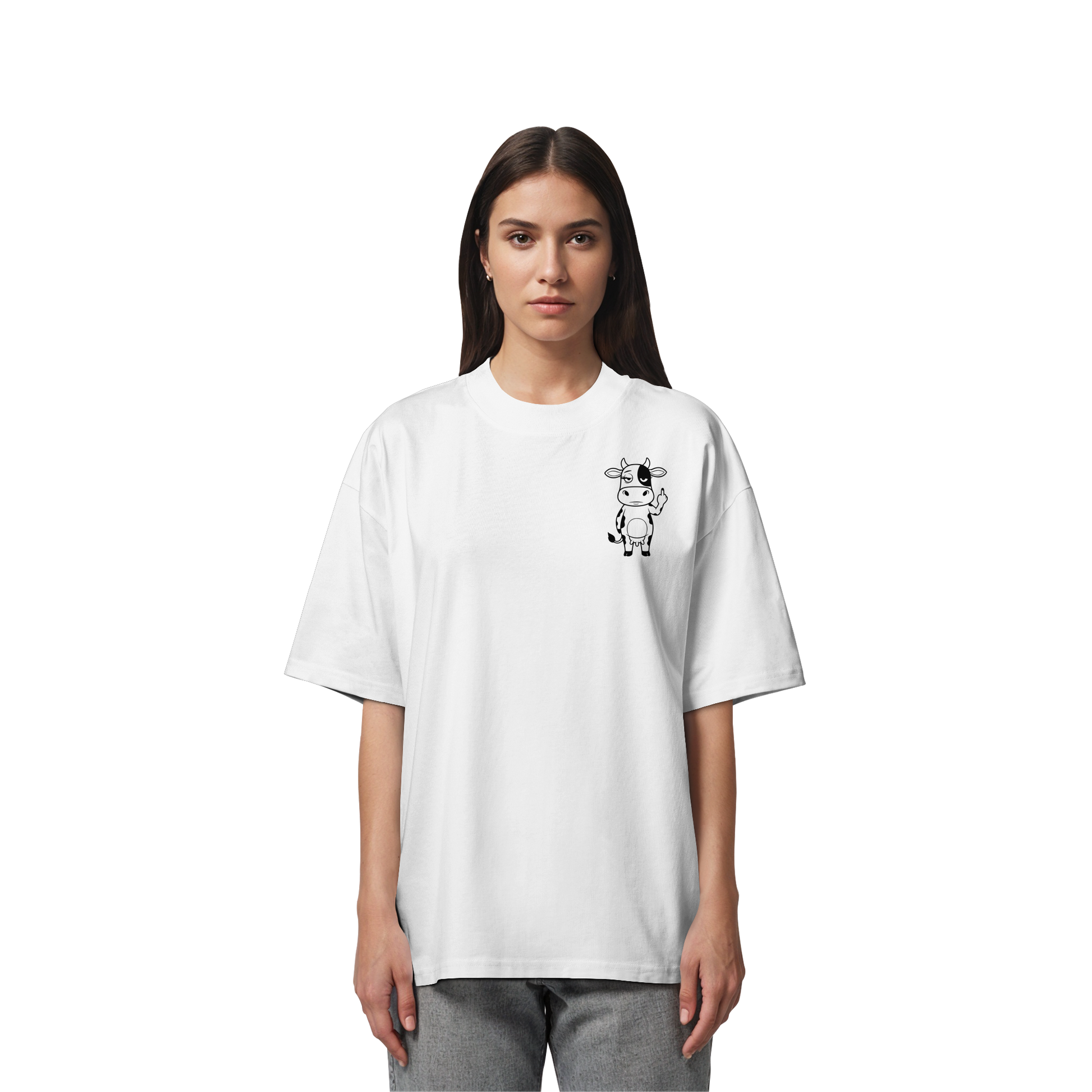 Finger Cow Statement-Print – Weiss Oversize Shirt | GÖRL Bio-Baumwolle, DTF-Druck in DE