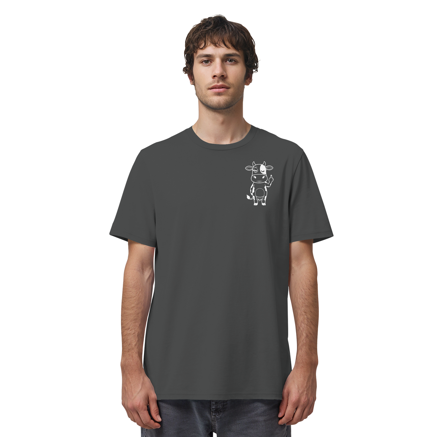 Finger Cow Statement-Print – Anthracite Bio Shirt | GÖRL Bio-Baumwolle, DTF-Druck in DE