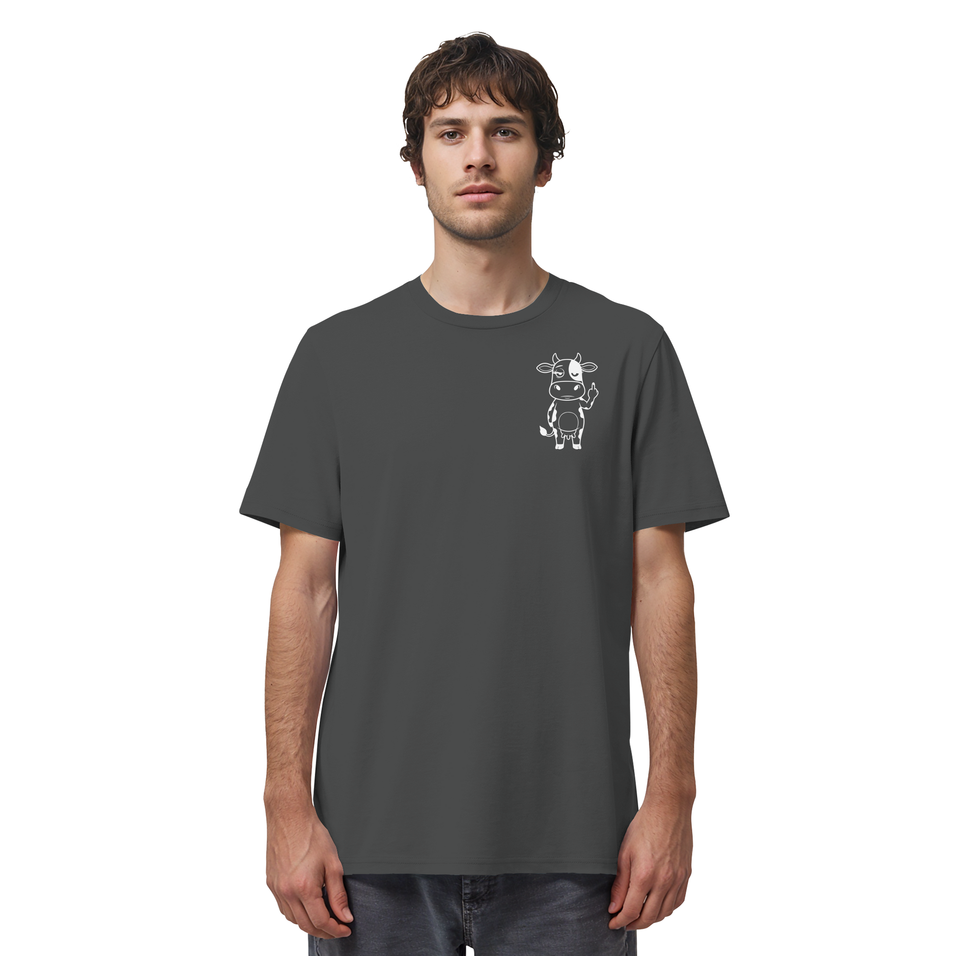 Finger Cow Statement-Print – Anthracite Bio Shirt | GÖRL Bio-Baumwolle, DTF-Druck in DE