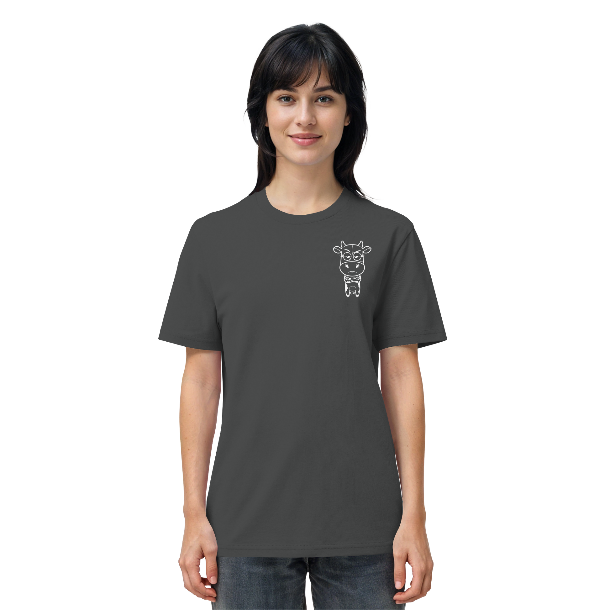 Annoyed Cow Statement-Print – Anthracite Bio Shirt | GÖRL Bio-Baumwolle, DTF-Druck in DE