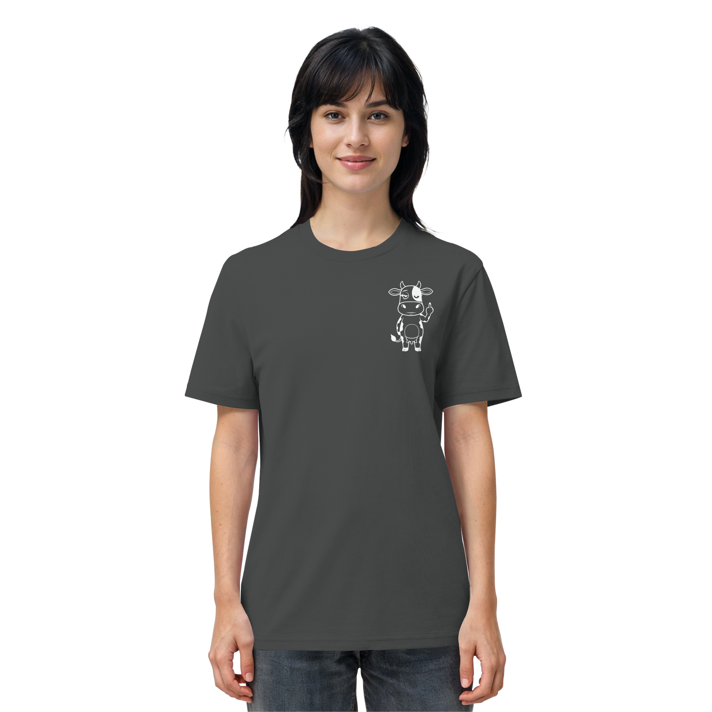 Finger Cow Statement-Print – Anthracite Bio Shirt | GÖRL Bio-Baumwolle, DTF-Druck in DE
