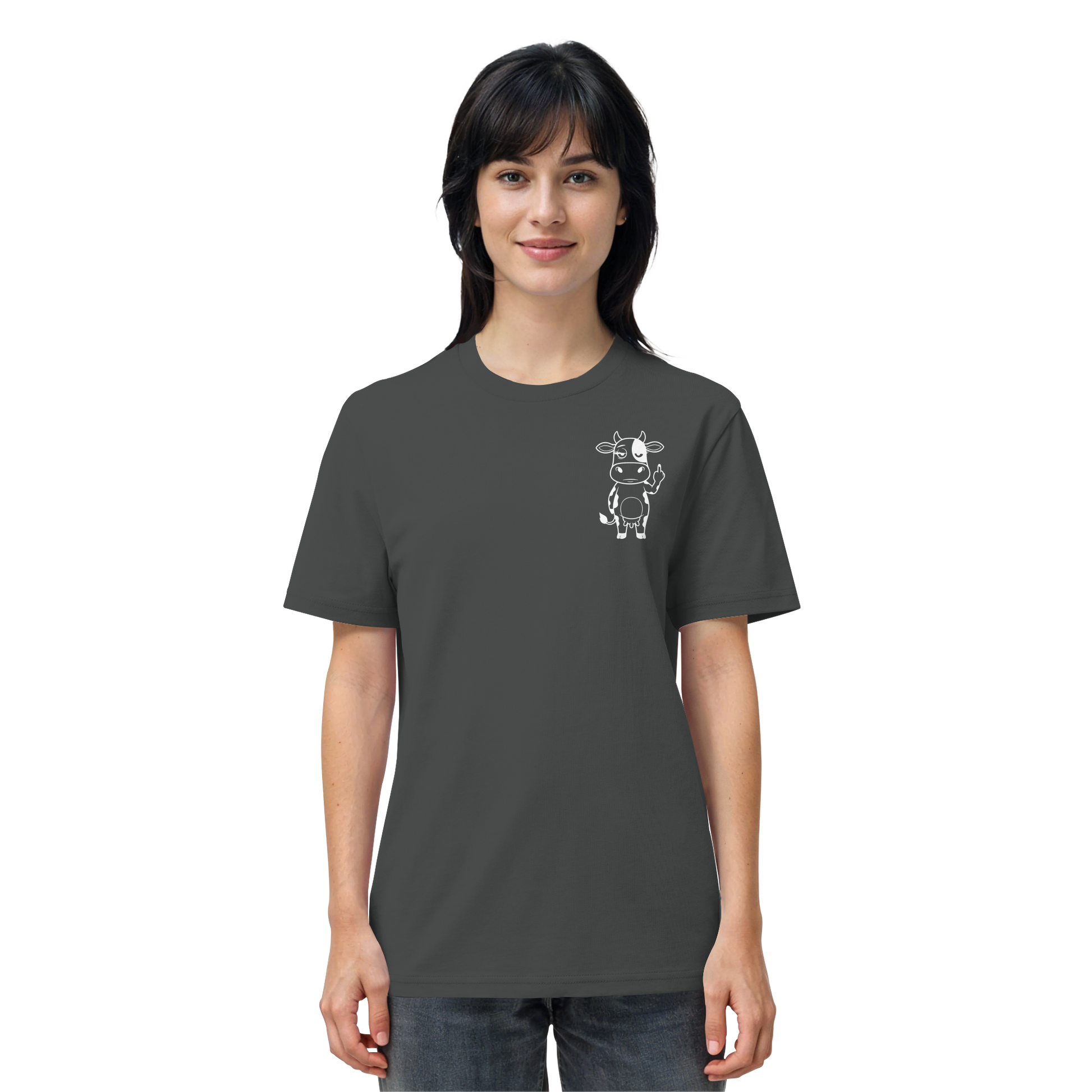 Finger Cow Statement-Print – Anthracite Bio Shirt | GÖRL Bio-Baumwolle, DTF-Druck in DE