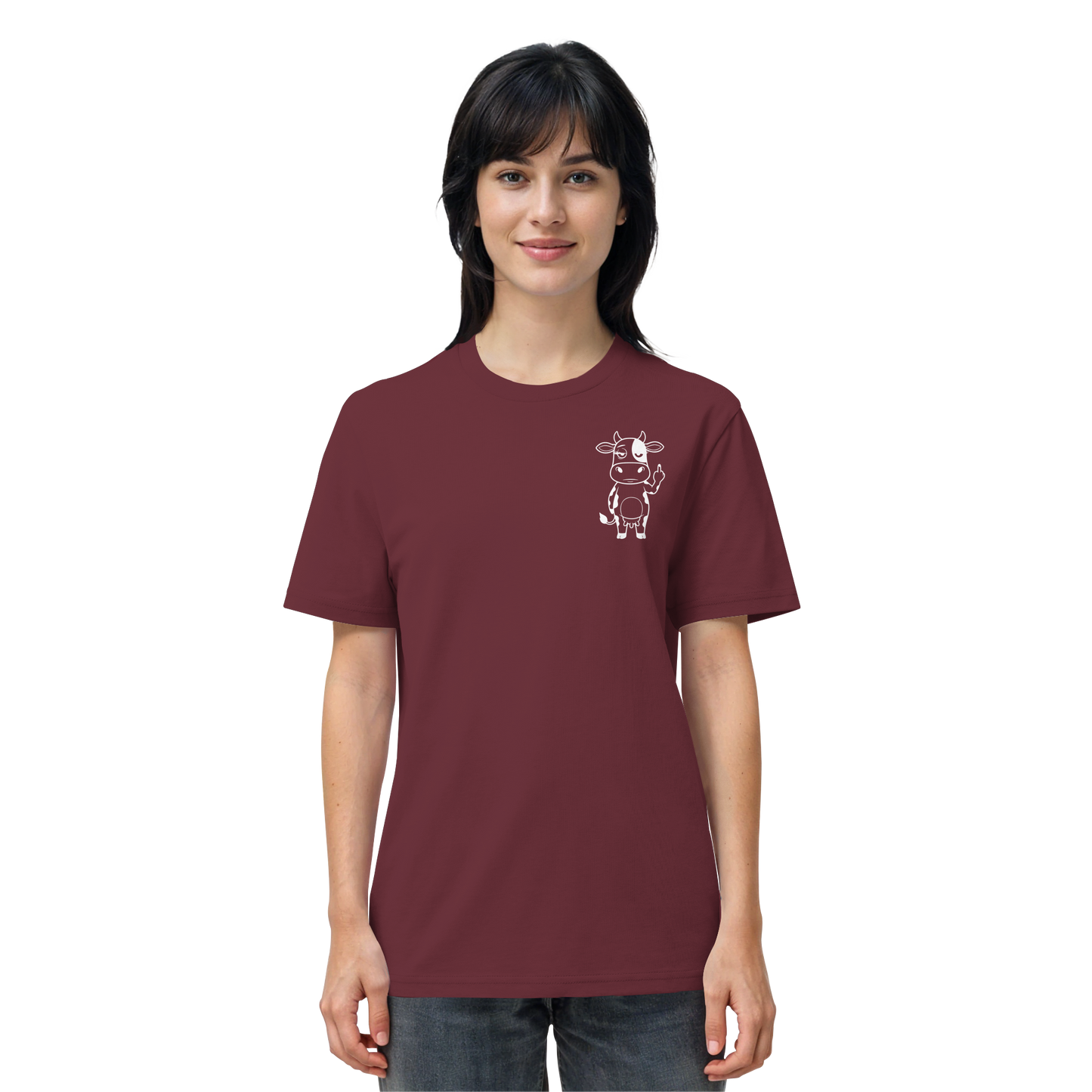 Finger Cow Statement-Print – Burgundy Bio Shirt | GÖRL Bio-Baumwolle, DTF-Druck in DE