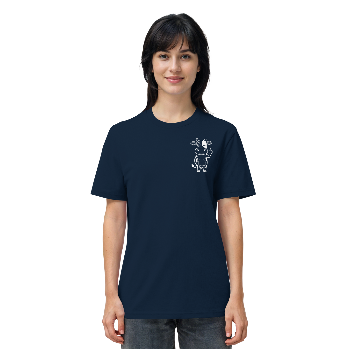 Finger Cow Statement-Print – French Navy Bio Shirt | GÖRL Bio-Baumwolle, DTF-Druck in DE