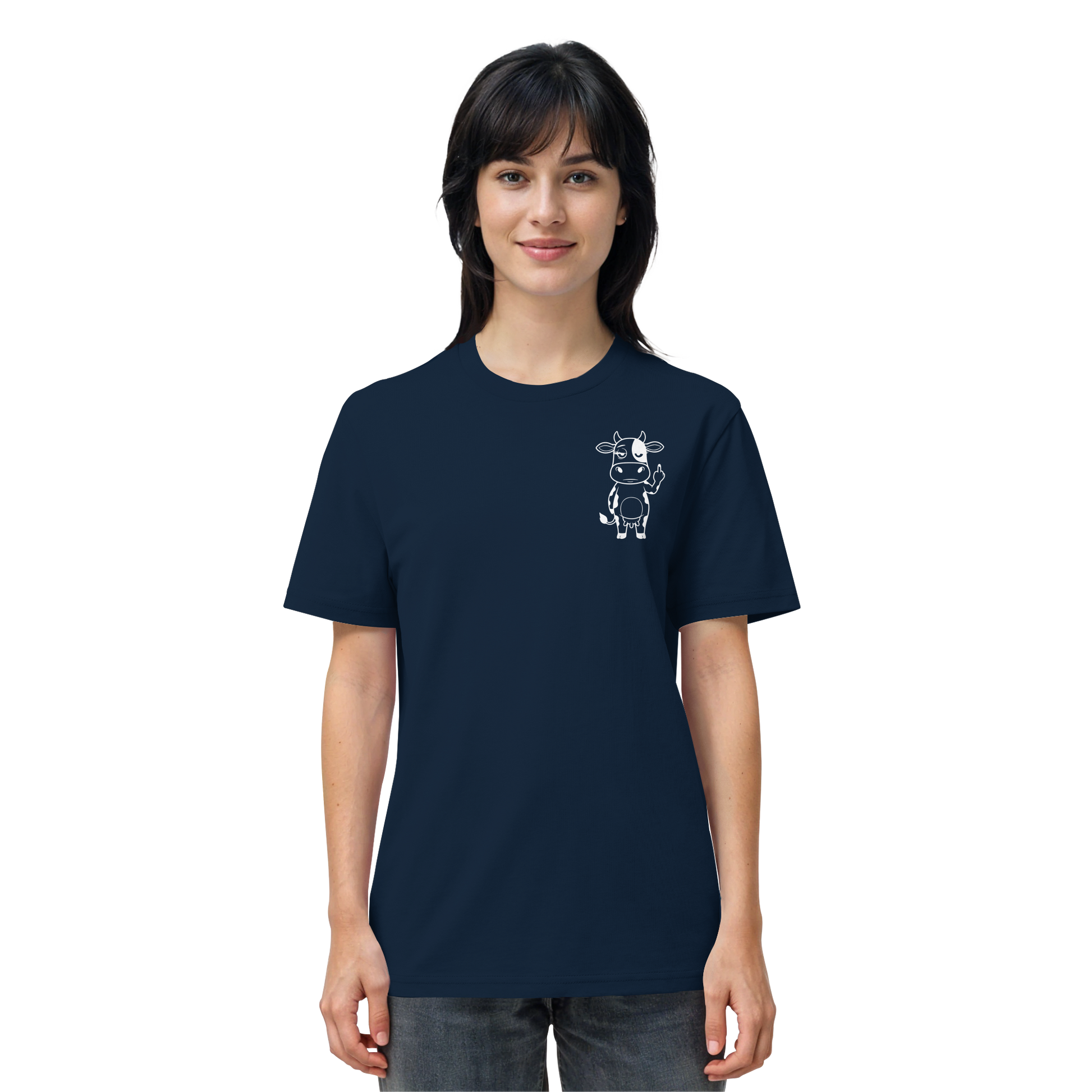 Finger Cow Statement-Print – French Navy Bio Shirt | GÖRL Bio-Baumwolle, DTF-Druck in DE