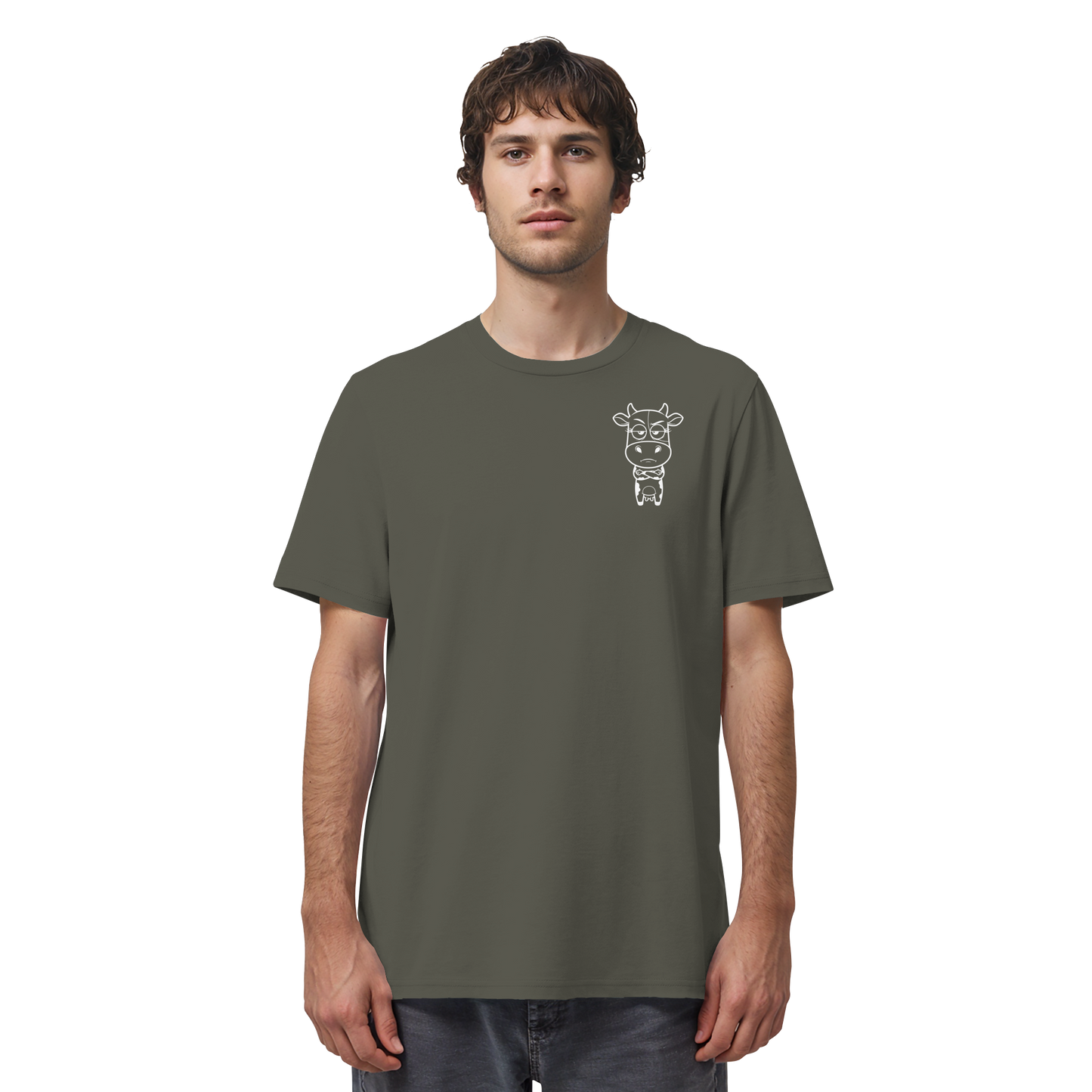 Annoyed Cow Statement-Print – Khaki Bio Shirt | GÖRL Bio-Baumwolle, DTF-Druck in DE