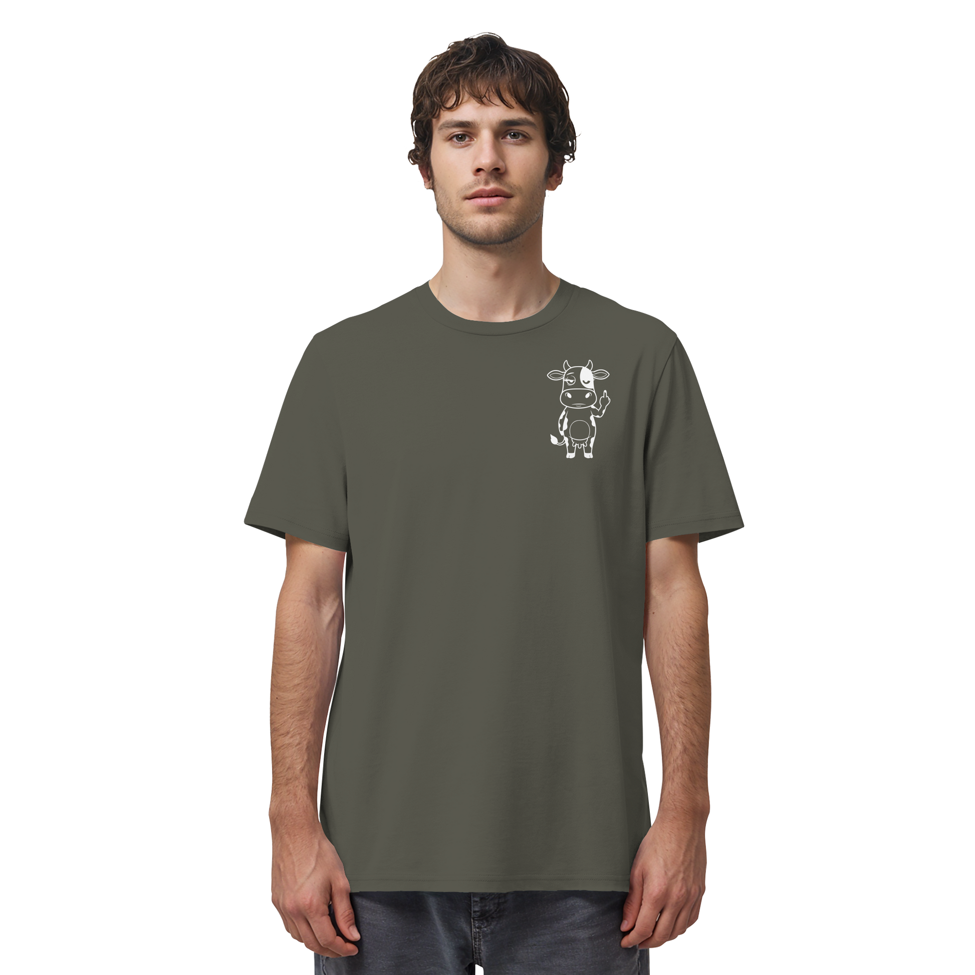 Finger Cow Statement-Print – Khaki Bio Shirt | GÖRL Bio-Baumwolle, DTF-Druck in DE