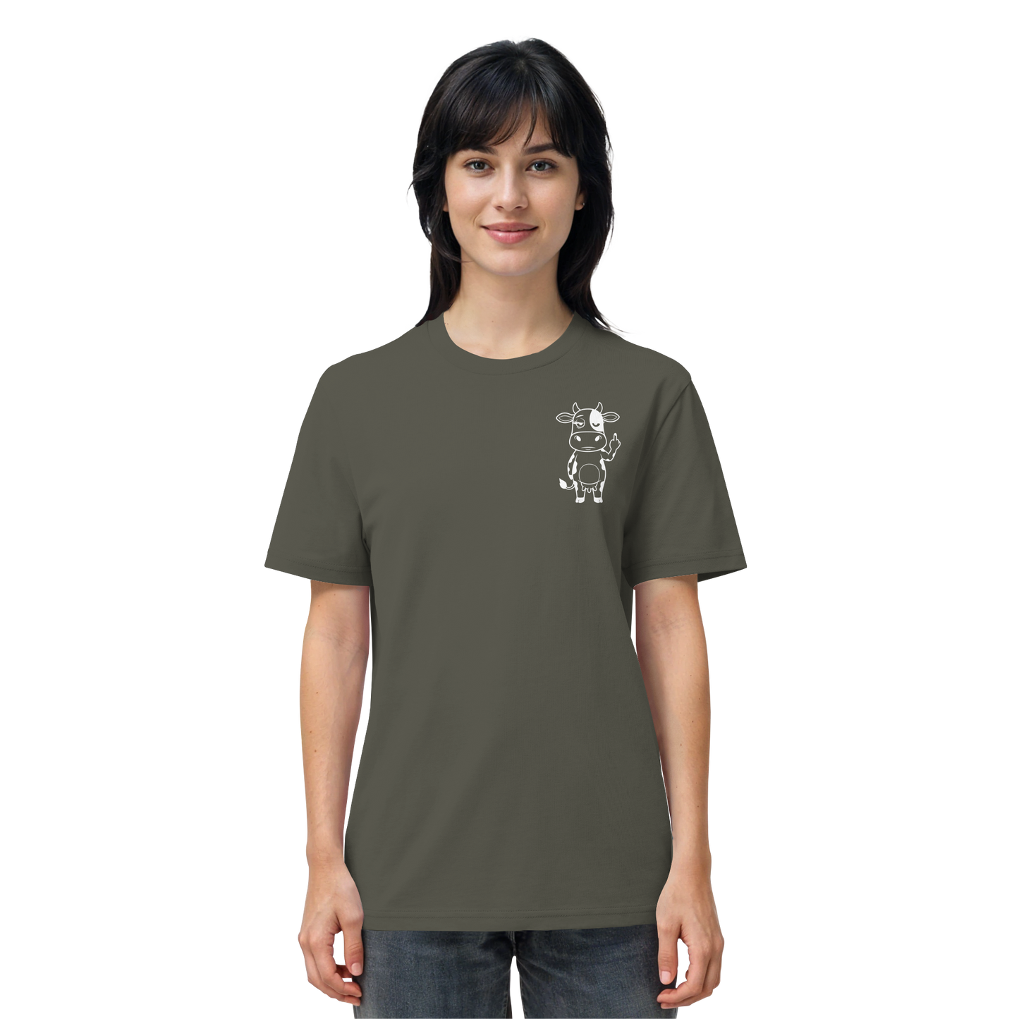 Finger Cow Statement-Print – Khaki Bio Shirt | GÖRL Bio-Baumwolle, DTF-Druck in DE