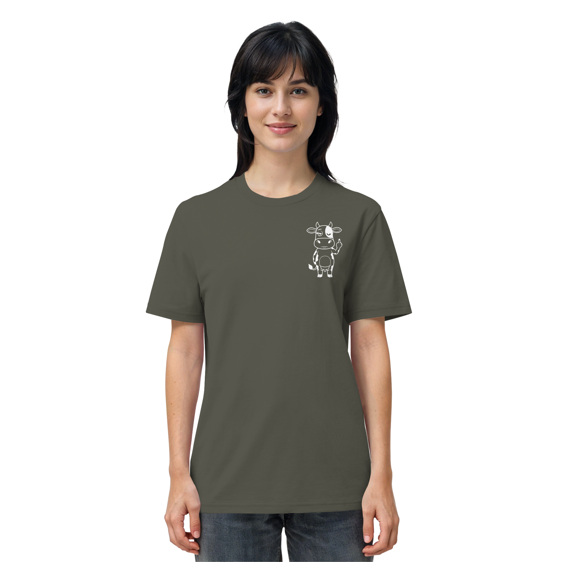 Finger Cow Statement-Print – Khaki Bio Shirt | GÖRL Bio-Baumwolle, DTF-Druck in DE