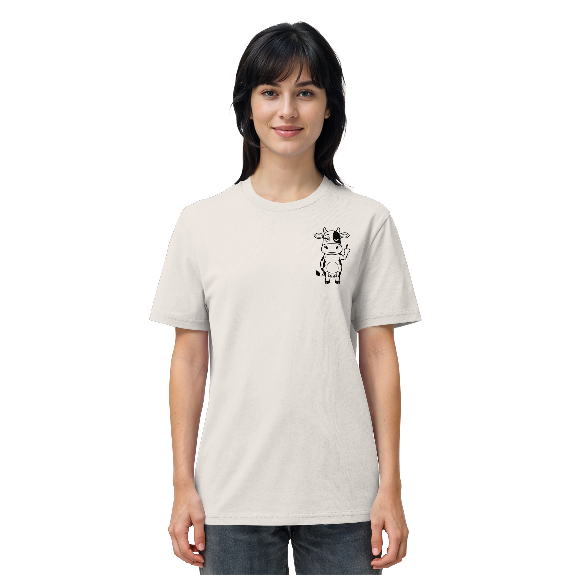Finger Cow Statement-Print – Vintage White Bio Shirt | GÖRL Bio-Baumwolle, DTF-Druck in DE