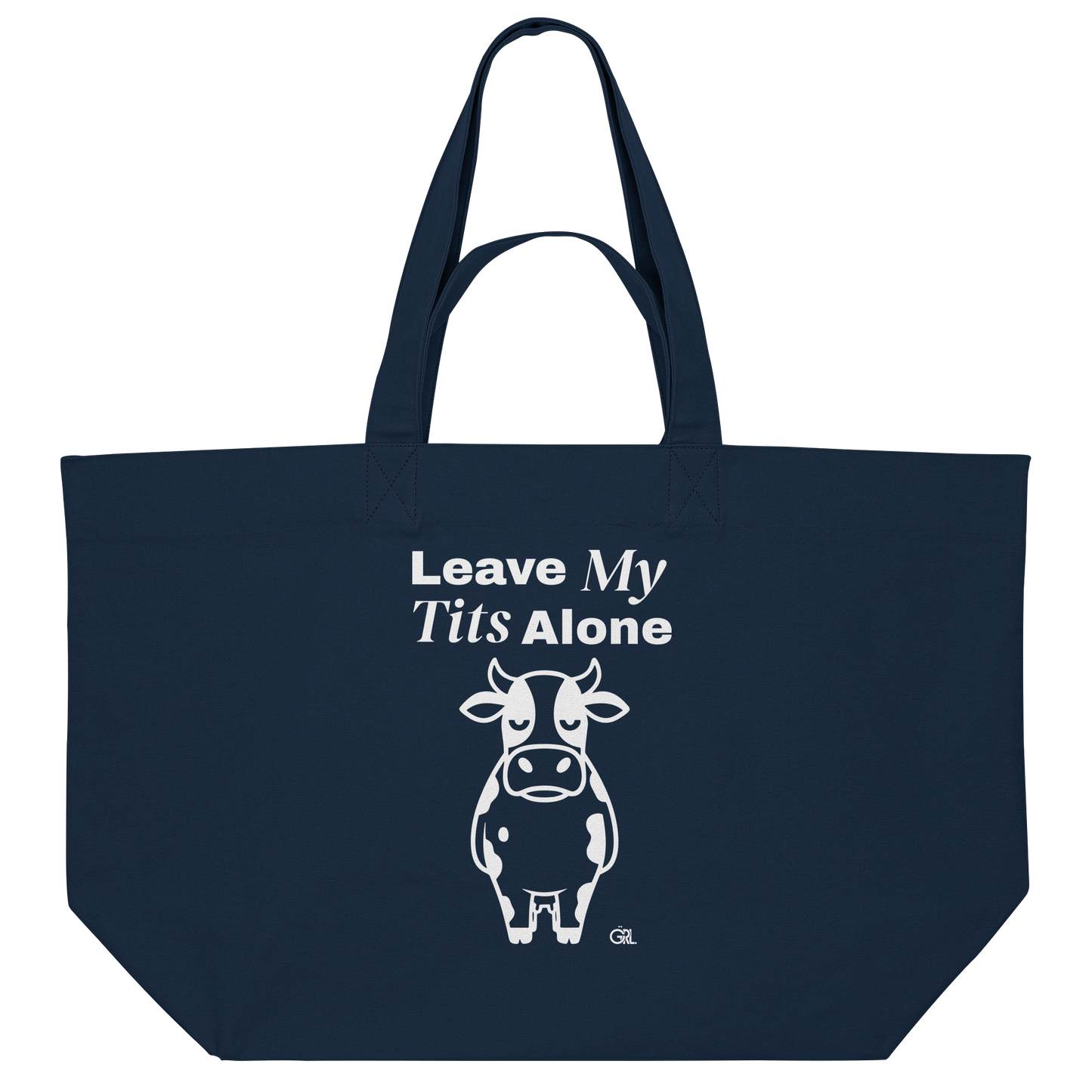 Angry Cow Statement-Print – French Navy Jutebeutel | GÖRL Bio-Baumwolle, DTF-Druck in DE