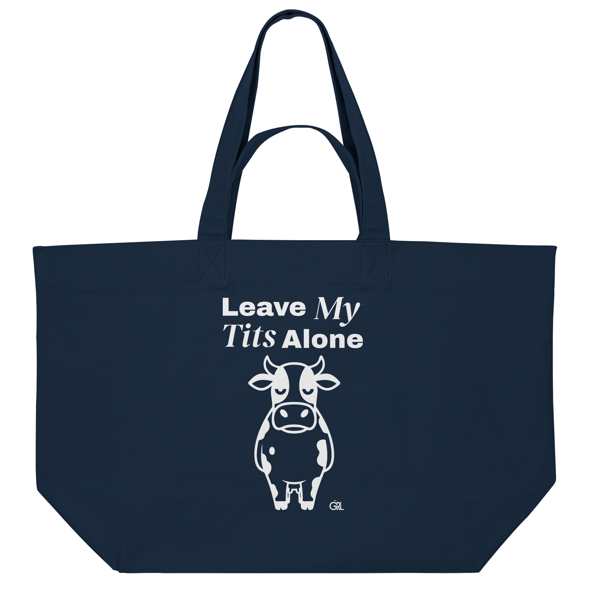 Angry Cow Statement-Print – French Navy Jutebeutel | GÖRL Bio-Baumwolle, DTF-Druck in DE