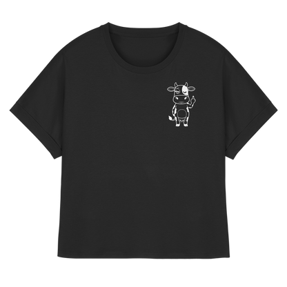 Finger Cow Statement-Print – Schwarz Rolled Sleeves Tee | GÖRL Bio-Baumwolle, DTF-Druck in DE