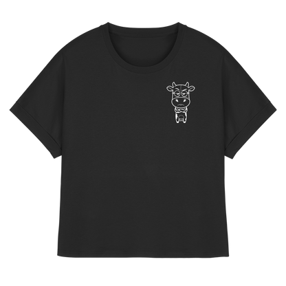 Annoyed Cow Statement-Print – Schwarz Rolled Sleeves Tee | GÖRL Bio-Baumwolle, DTF-Druck in DE