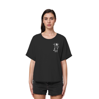 Finger Cow Statement-Print – Schwarz Rolled Sleeves Tee | GÖRL Bio-Baumwolle, DTF-Druck in DE