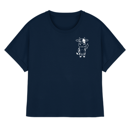 Finger Cow Statement-Print – French Navy Rolled Sleeves Tee | GÖRL Bio-Baumwolle, DTF-Druck in DE