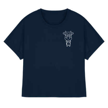 Annoyed Cow Statement-Print – French Navy Rolled Sleeves Tee | GÖRL Bio-Baumwolle, DTF-Druck in DE