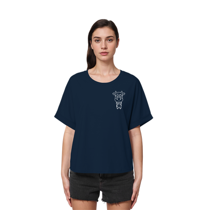 Annoyed Cow Statement-Print – French Navy Rolled Sleeves Tee | GÖRL Bio-Baumwolle, DTF-Druck in DE