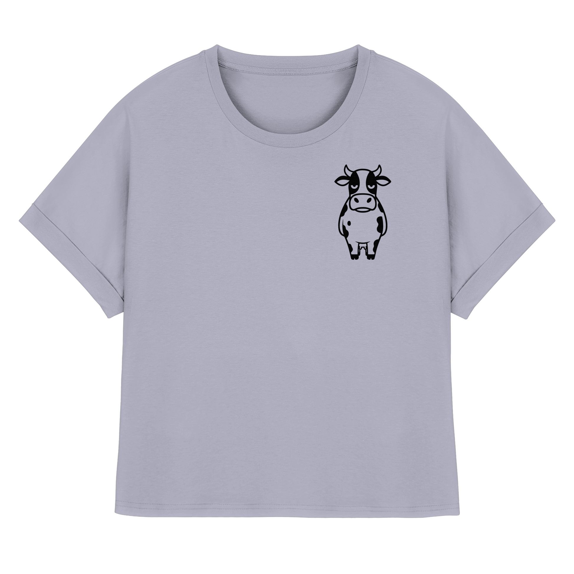 Angry Cow Statement-Print – Serene Blue Rolled Sleeves Tee | GÖRL Bio-Baumwolle, DTF-Druck in DE