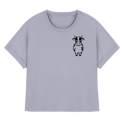 Angry Cow Statement-Print – Serene Blue Rolled Sleeves Tee | GÖRL Bio-Baumwolle, DTF-Druck in DE