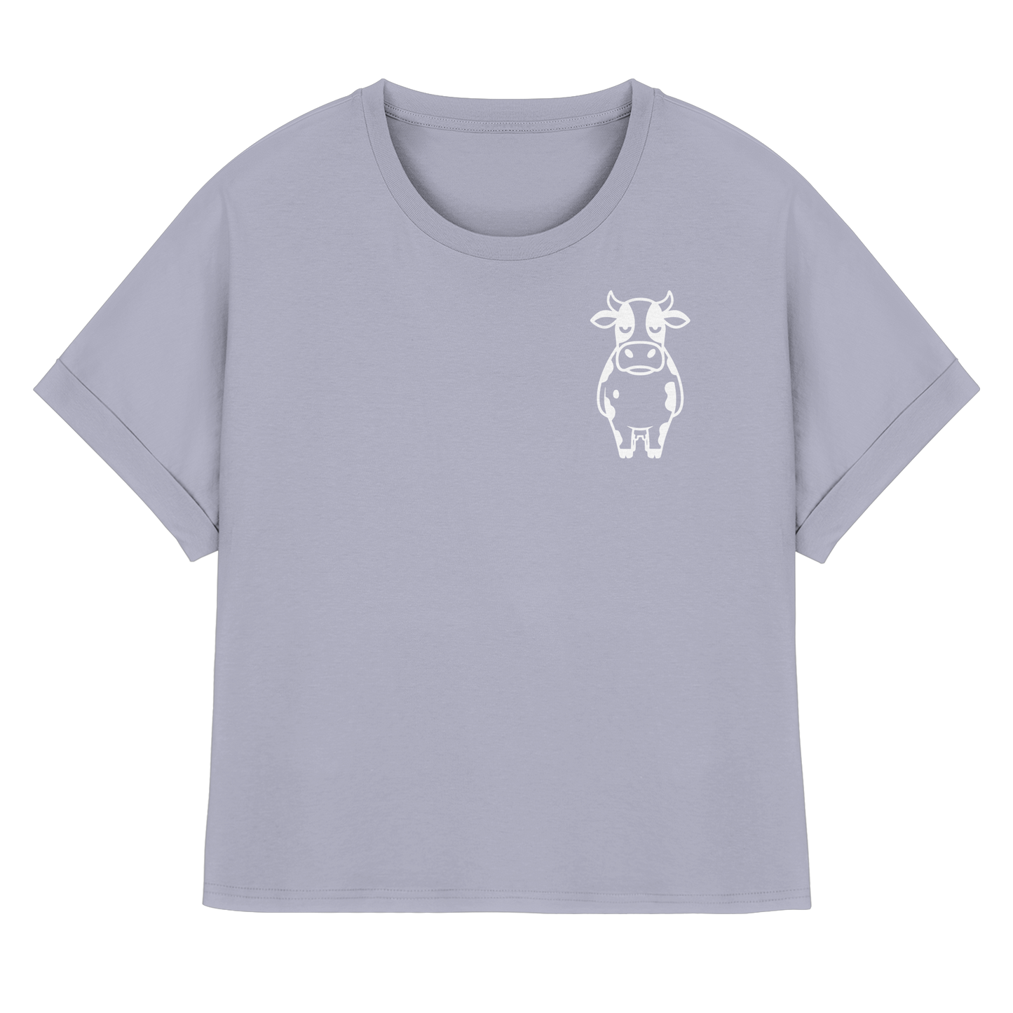 Angry Cow Statement-Print – Serene Blue Rolled Sleeves Tee | GÖRL Bio-Baumwolle, DTF-Druck in DE